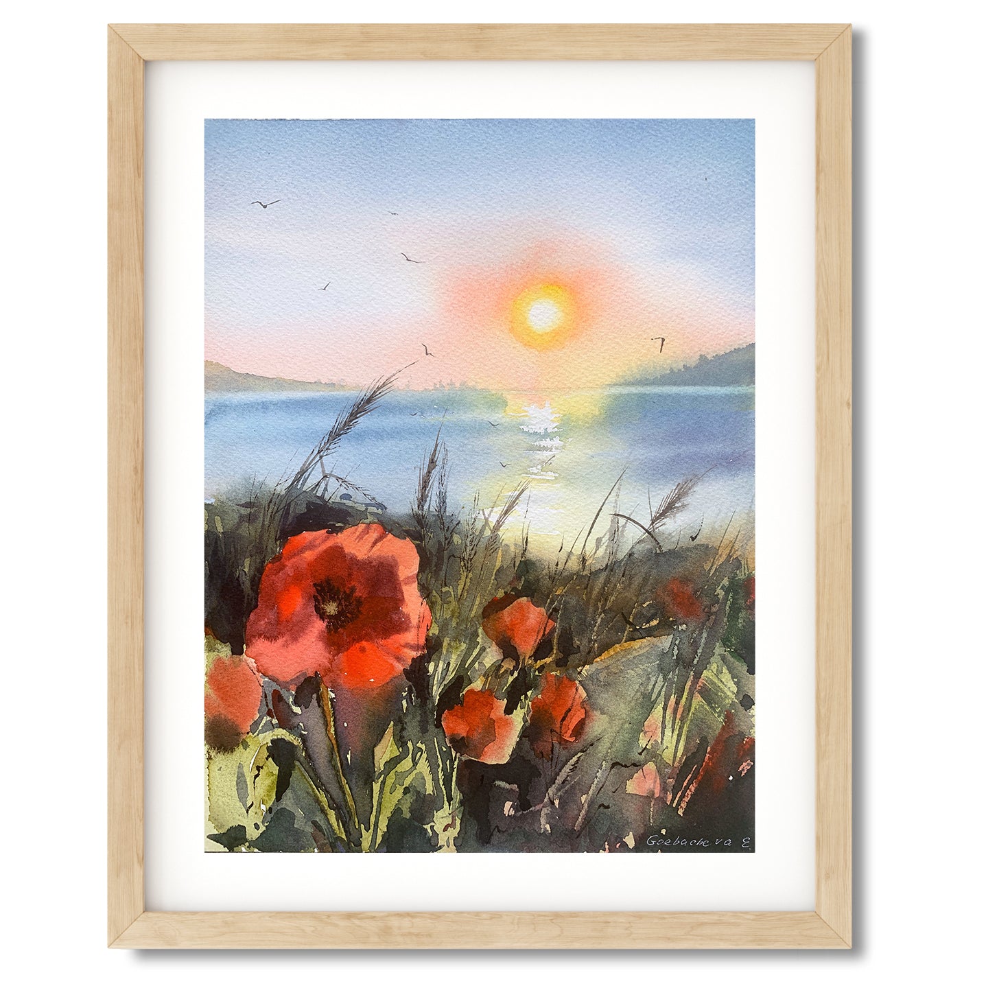 Poppy Field Painting Watercolor Original, Red Flowers Wall Decor, Botanical Artwork, Gift, Kitchen Wall Art