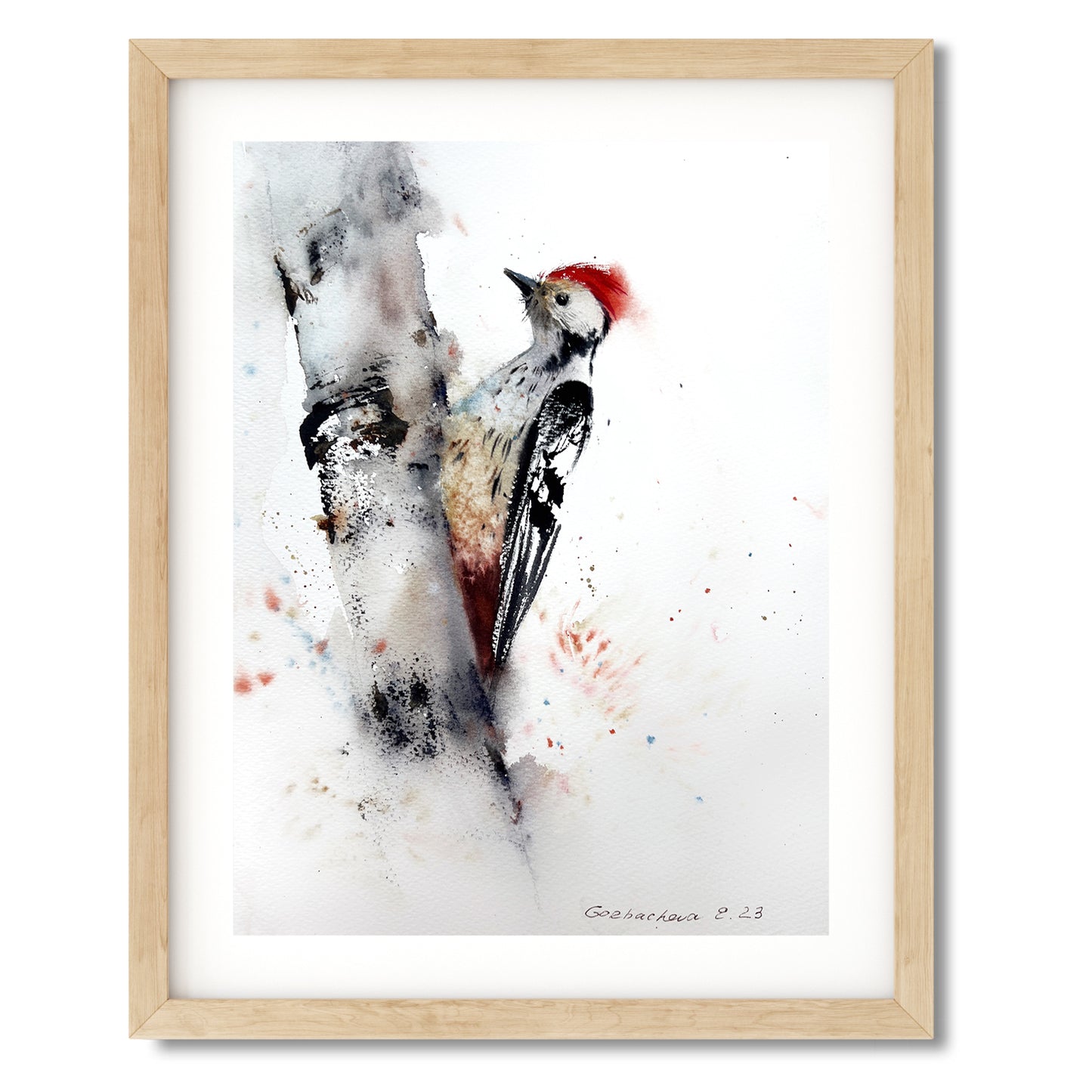 Woodpecker Watercolor Original Painting, Small Artwork, Wildlife Illustration, Gift For Mom, Living Room Wall Decor