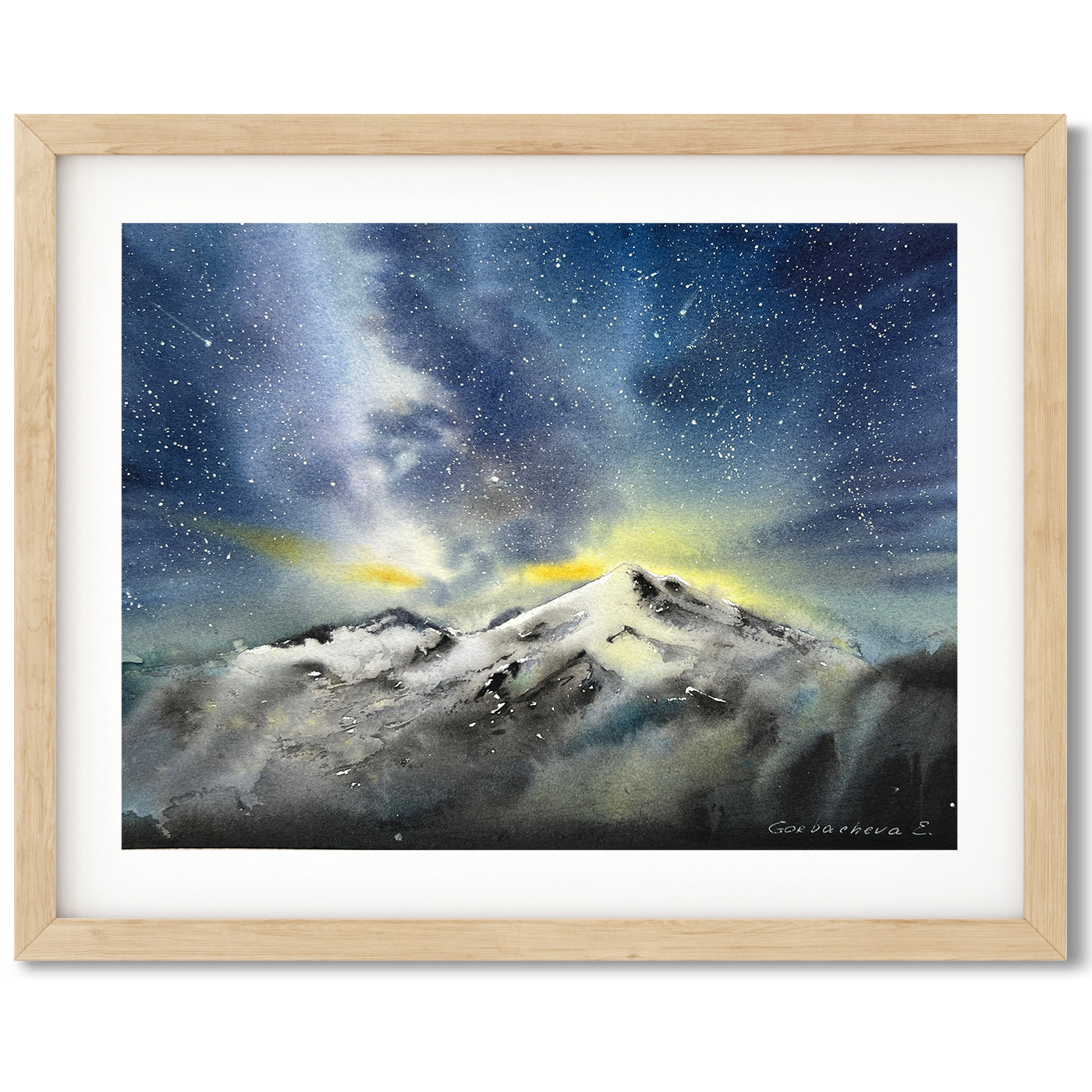 Milky Way Painting Original, Watercolor Starry Night, Mountain Art, Hand Painted Artwork, Galaxy Wall Decor