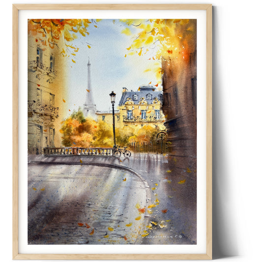 Autumn in Paris #2  Watercolor Watercolor Painting, Eiffel Tower Cityscape