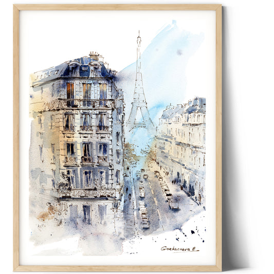 Watercolor Eiffel Tower Sketch, Montmartre Parisian Art Print, Chic Home Decor, Perfect Gift for Francophiles