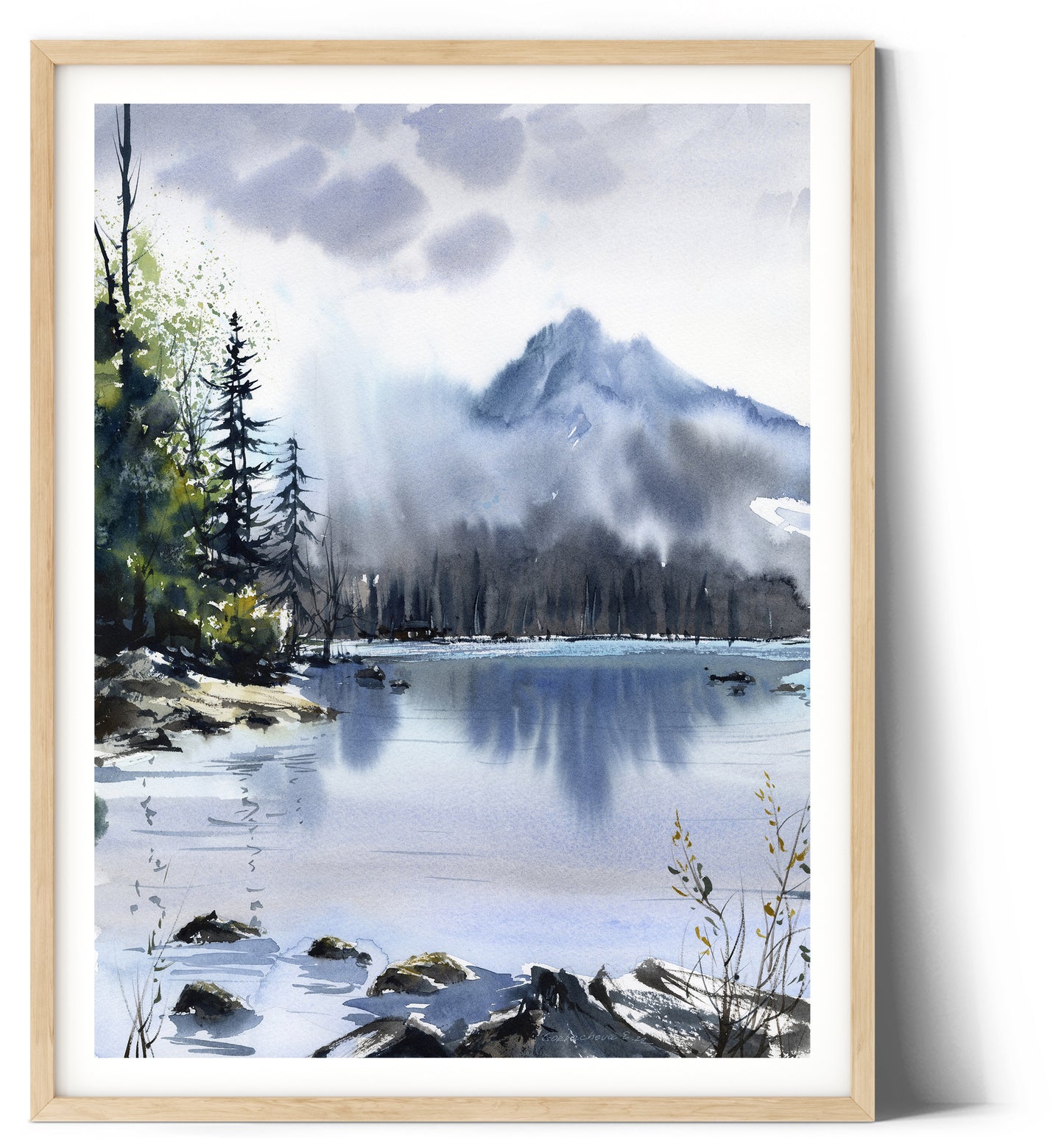 Mountain Print, Nature Wall Decor, Abstract Landscape With Lake, Painting, Office & Home Decoration, Giclee Art Print