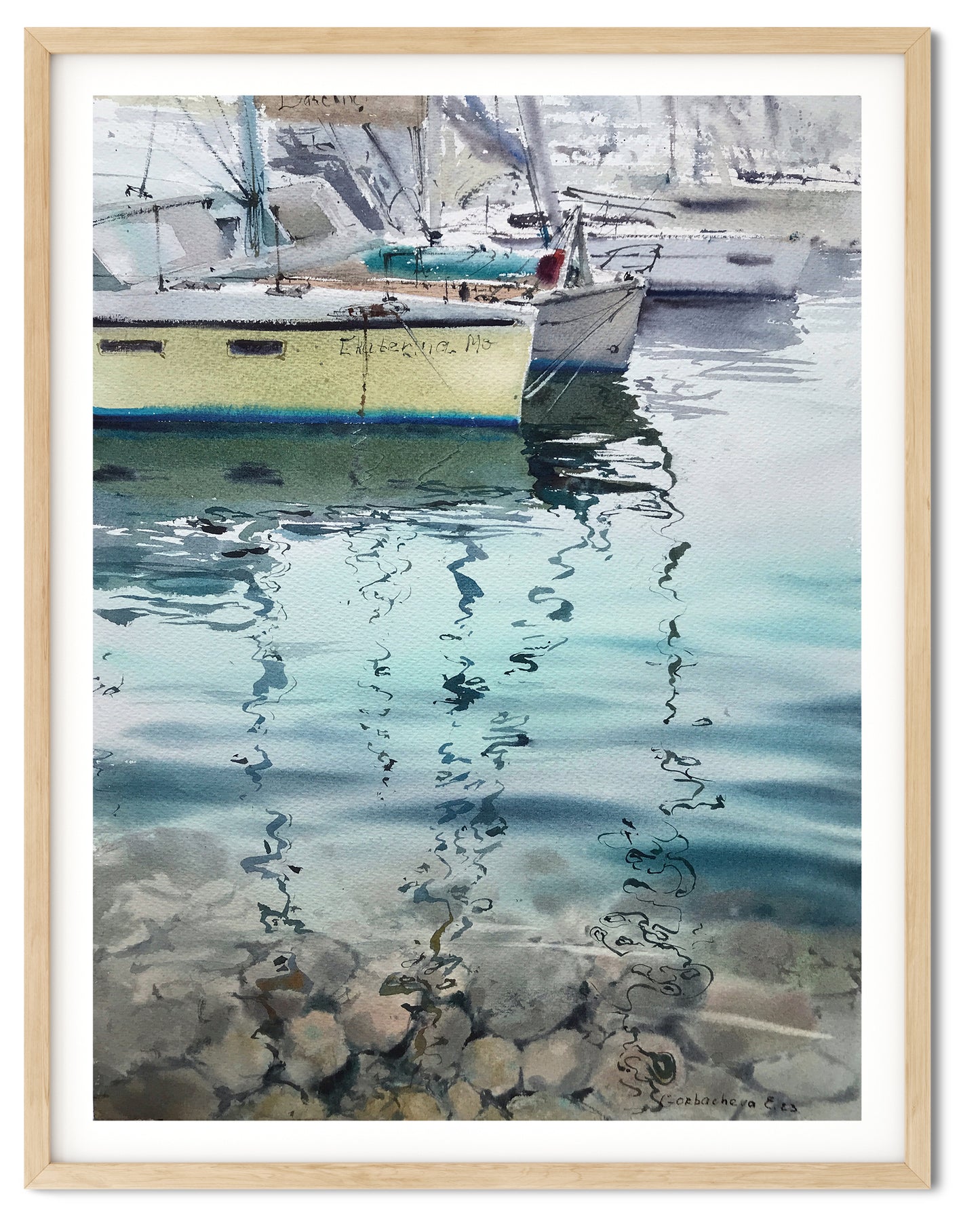 Sailboat Painting Watercolor Original, Yacht Artwork, Seascape Coast Art, Yachting Living Room Wall Decor, Minty Fresh