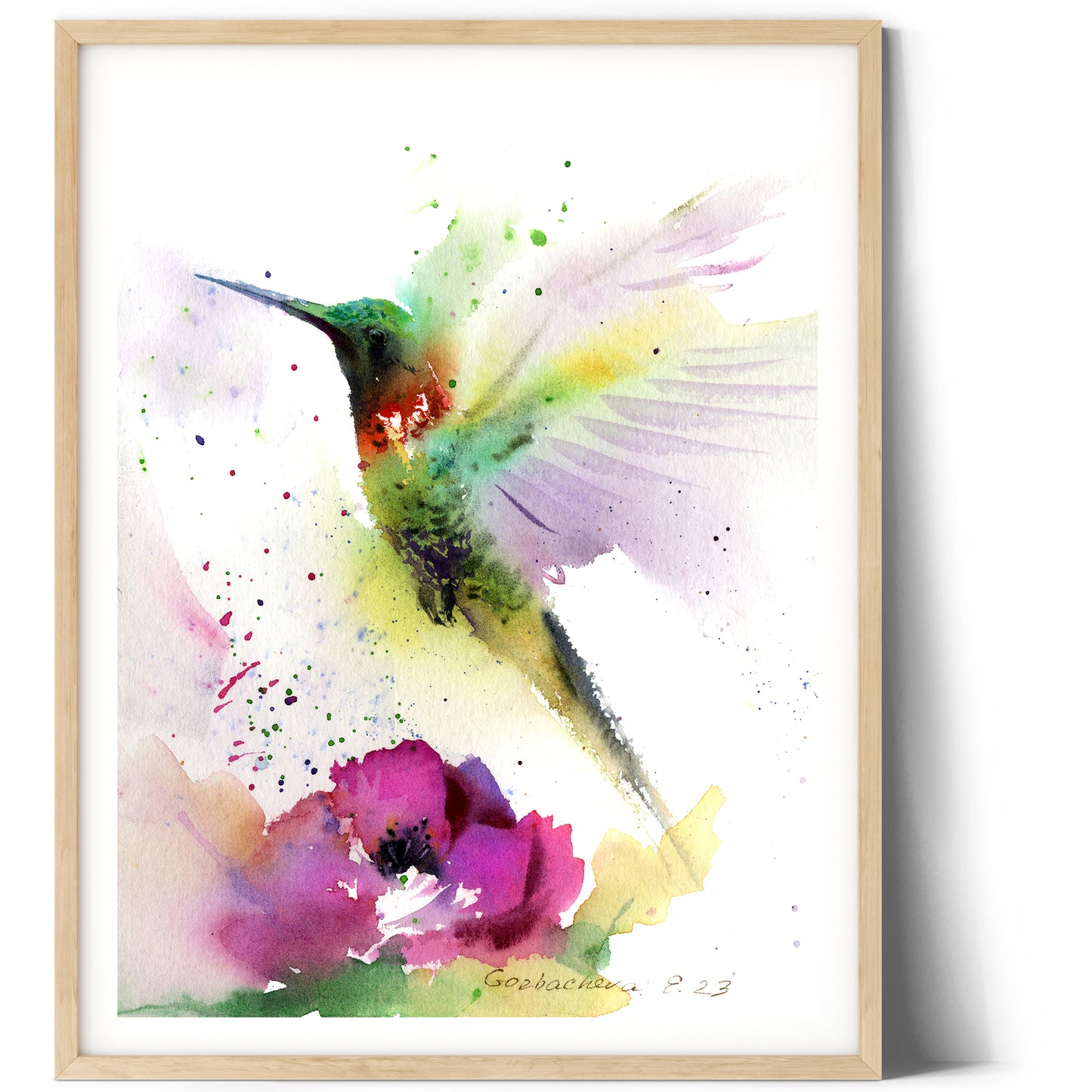 HUMMINGBIRD and FLOWER Print, Watercolor Wall Art, Fine Art Print, Tropical Bird Painting