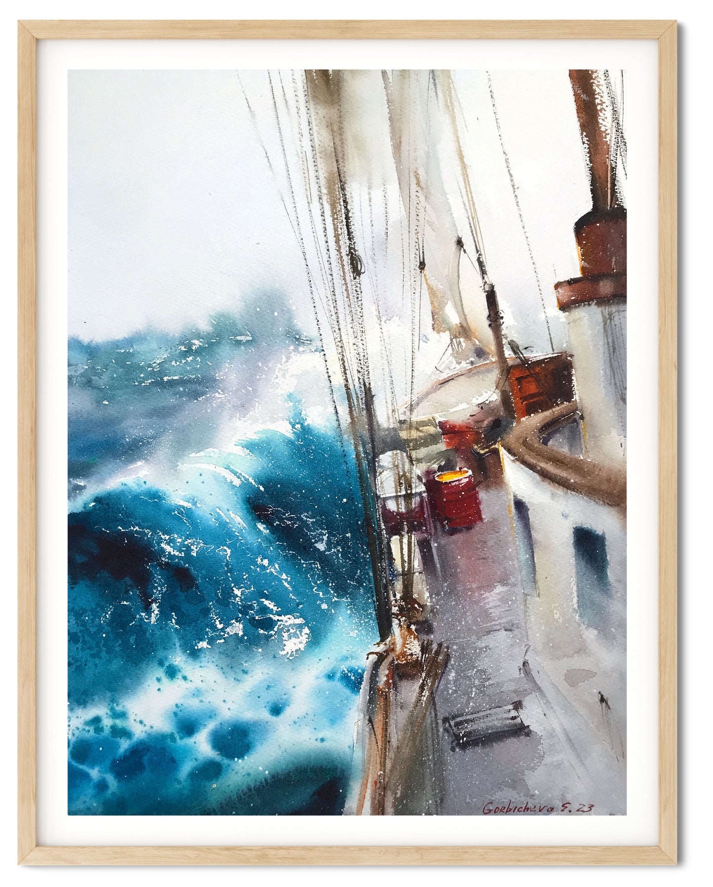 Yacht Storm Painting Original Watercolor, Sailboat Artwork, Seascape Coastal Wall Decor, Yachting Art, Gift, Blue