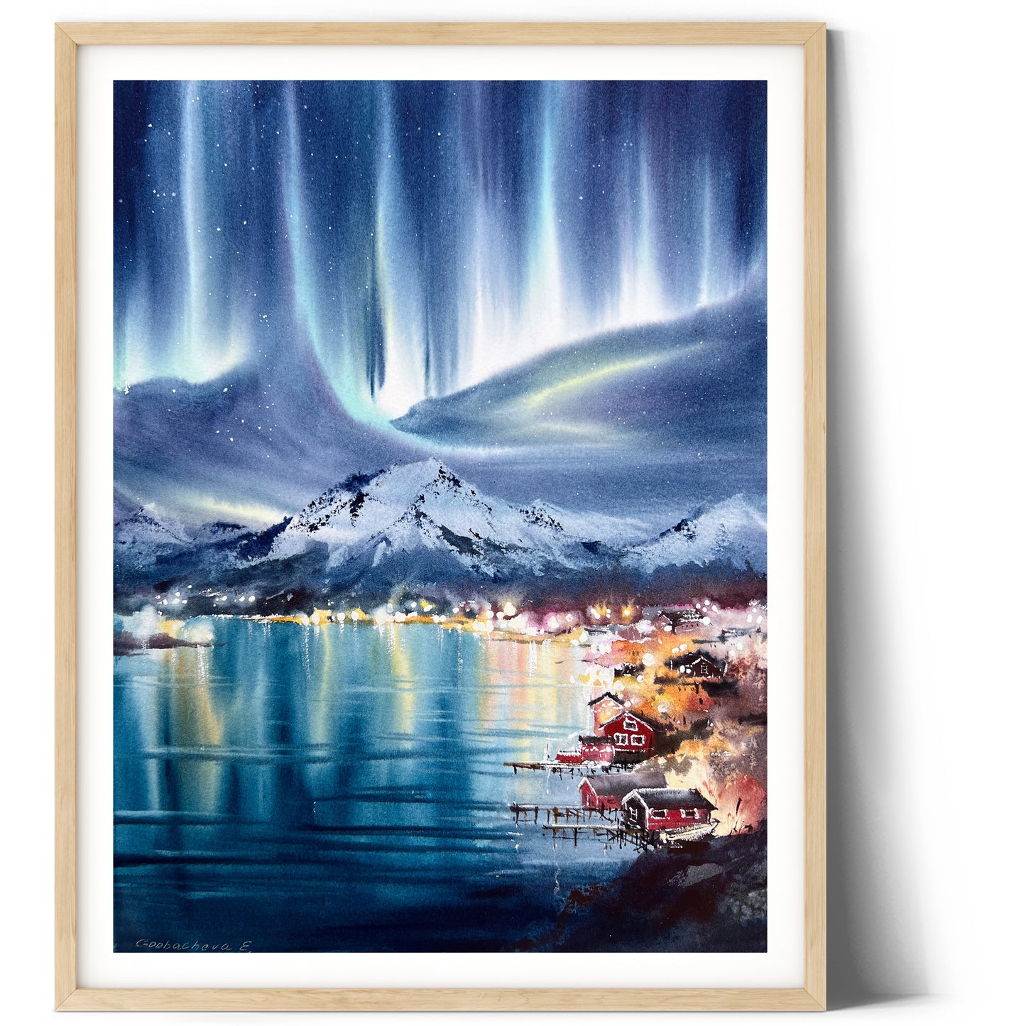 Lofoten Islands Painting Original - Northern lights, Norway #2