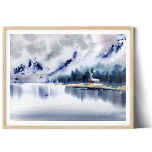 Tranquil Watercolor Landscape – Giclee Canvas Art for a Cozy Home