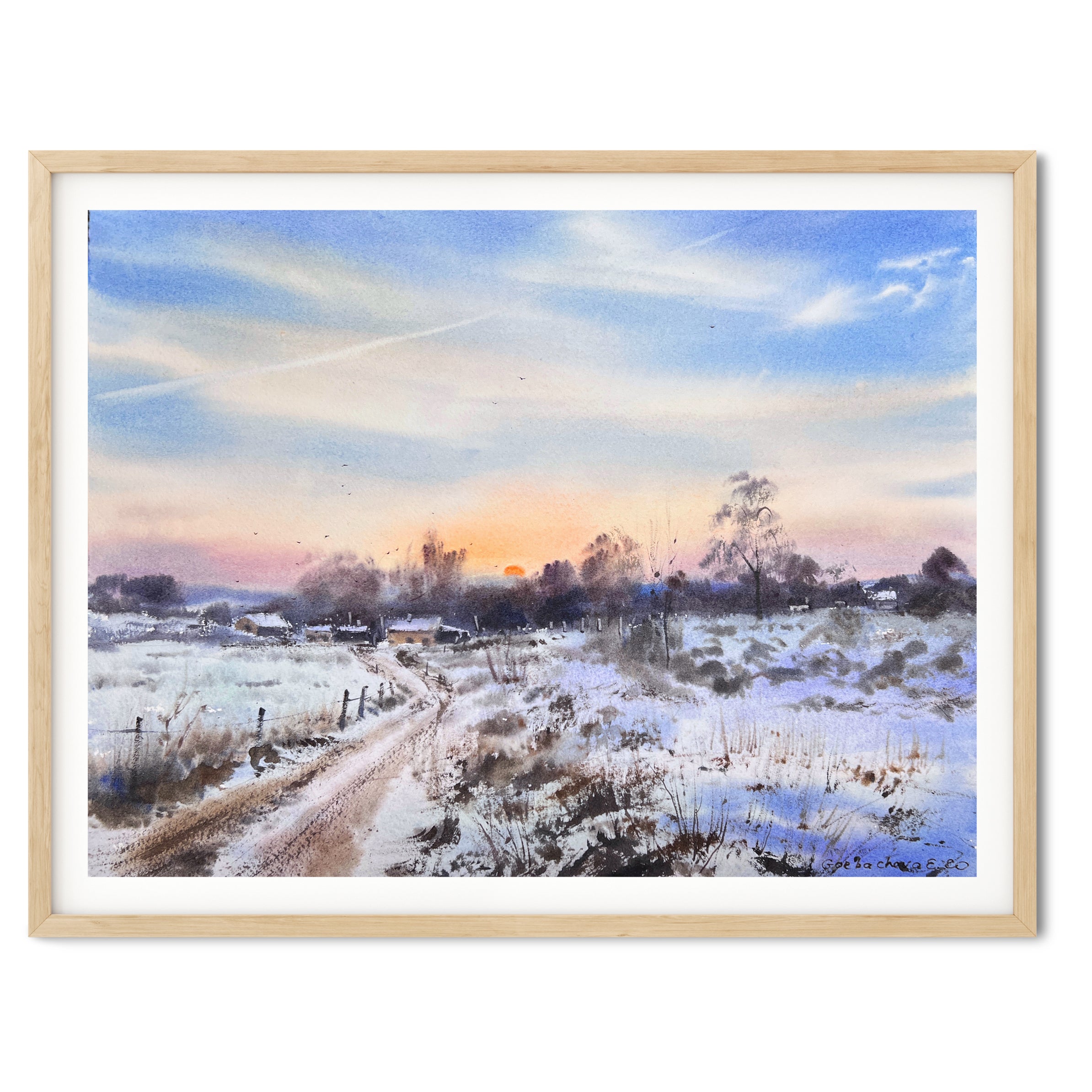 Winter Scene Framed Original Watercolor Painting shop