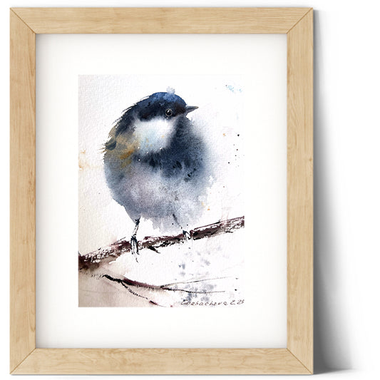 Watercolor Painting of Small Gray Bird, Original Art, Beautiful Wall Accent, Christmas Gift for Nature Enthusiasts
