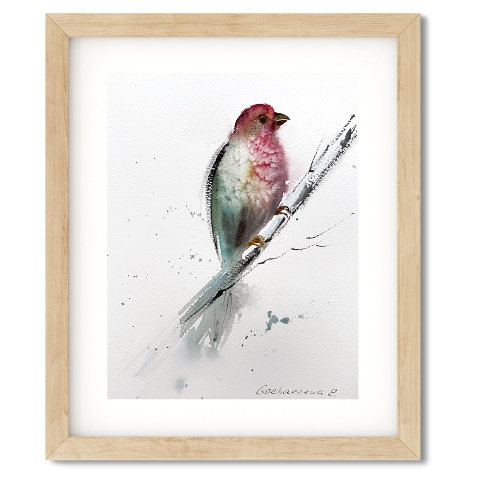 Red-Green Bird Minimal Art, Handmade Watercolor Painting, Unique Art Piece for Home, Great Gift for Art Lovers