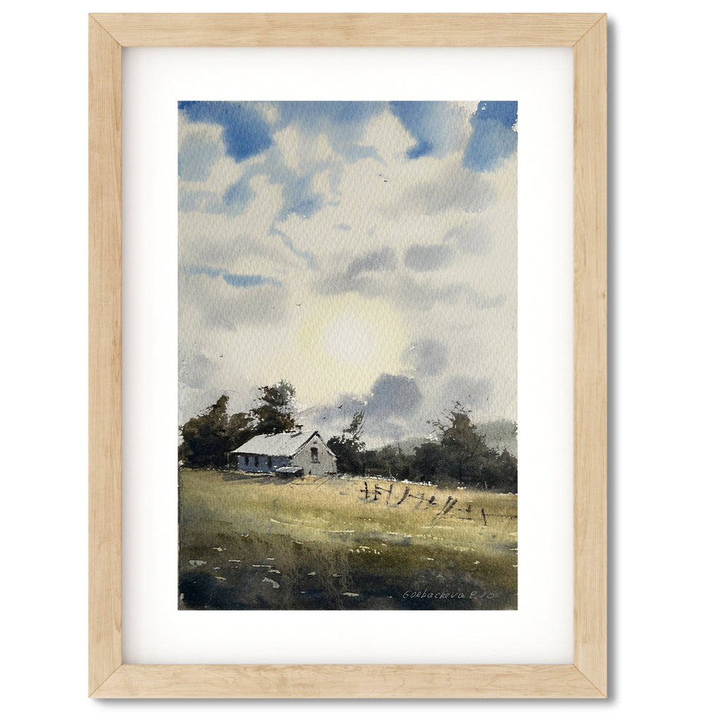 Countryside Painting Watercolor Original, Farmhouse Art - Morning on the Farm #3