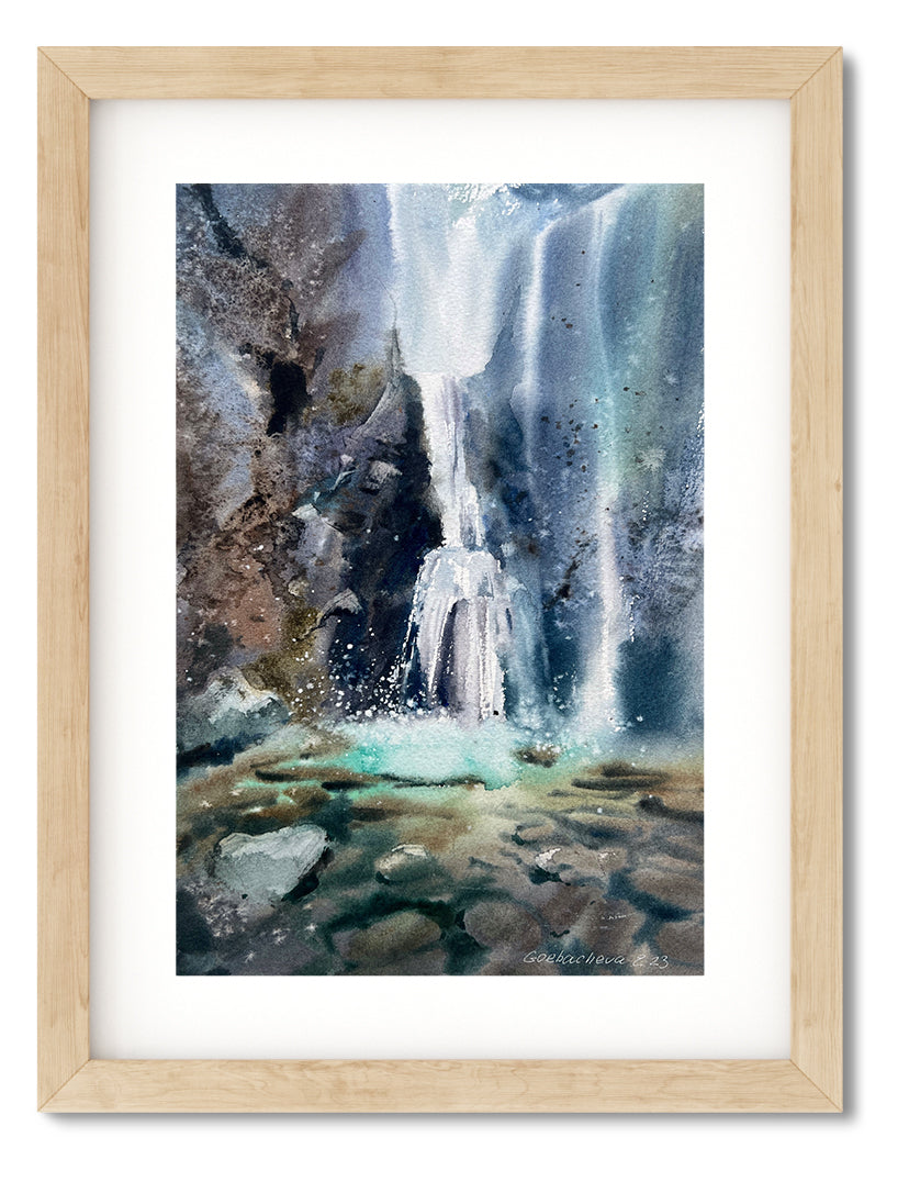 Original Waterfall Watercolor Painting On Paper, Abstract Nature Wall Art, Impressionistic Landscape Artwork, Home Decor