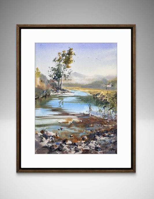 Original Spanish River Watercolor Painting | Tranquil Autumn Landscape Art |Spanish River Whisper 11x15 in