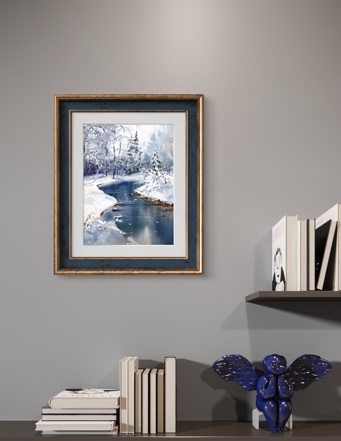 Original Winter Landscape Watercolor Painting, Snowy Forest River Art, Winter’s Quiet Heart 9x12 (Copy)