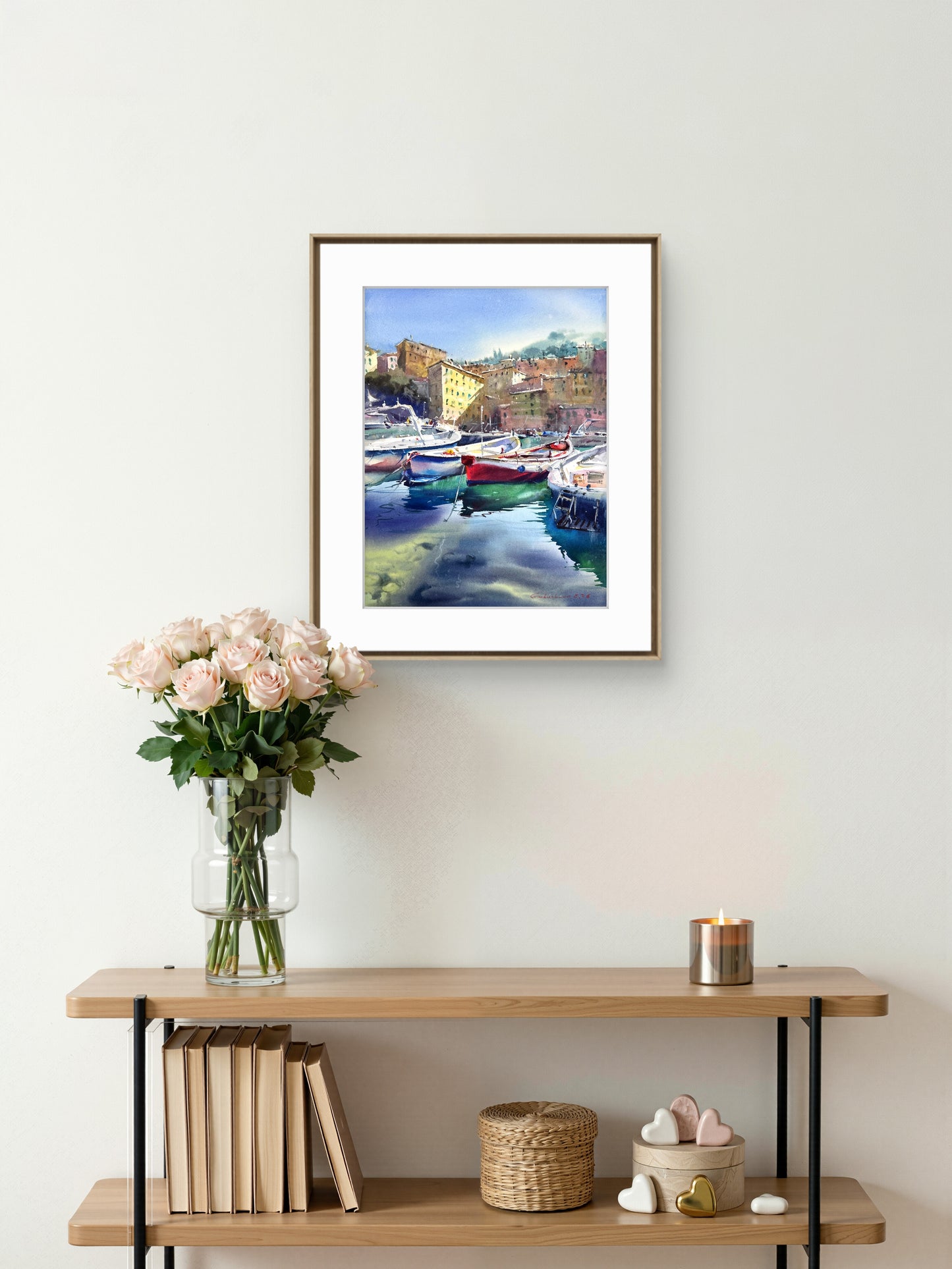 Original Camogli Italy Watercolor Painting | Italian Harbor Seascape | Morning in Camogli #2 12x16