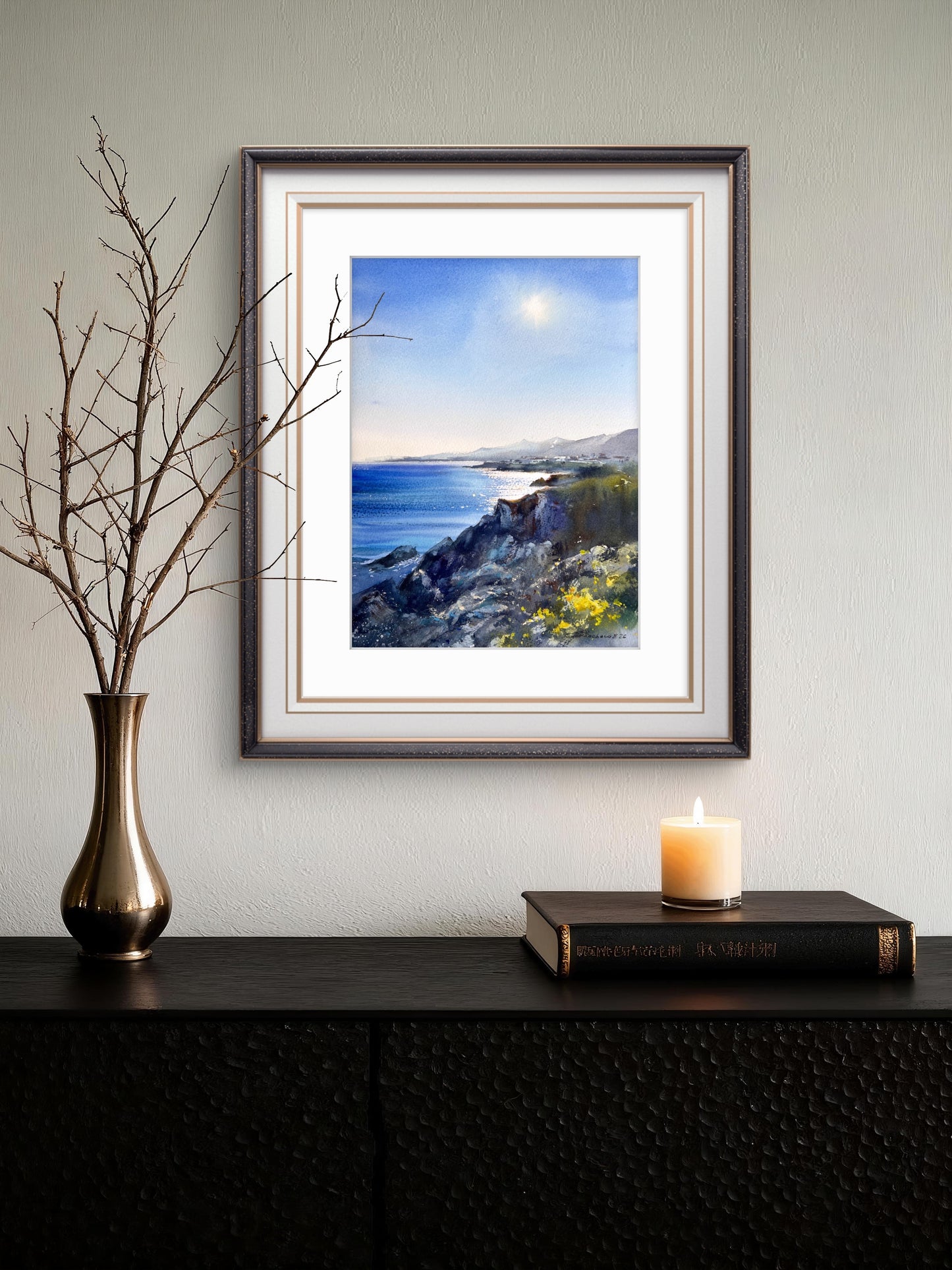 Cyprus Coastal Watercolor Painting, Mediterranean Sea Landscape, Cyprus Morning Light 9x12