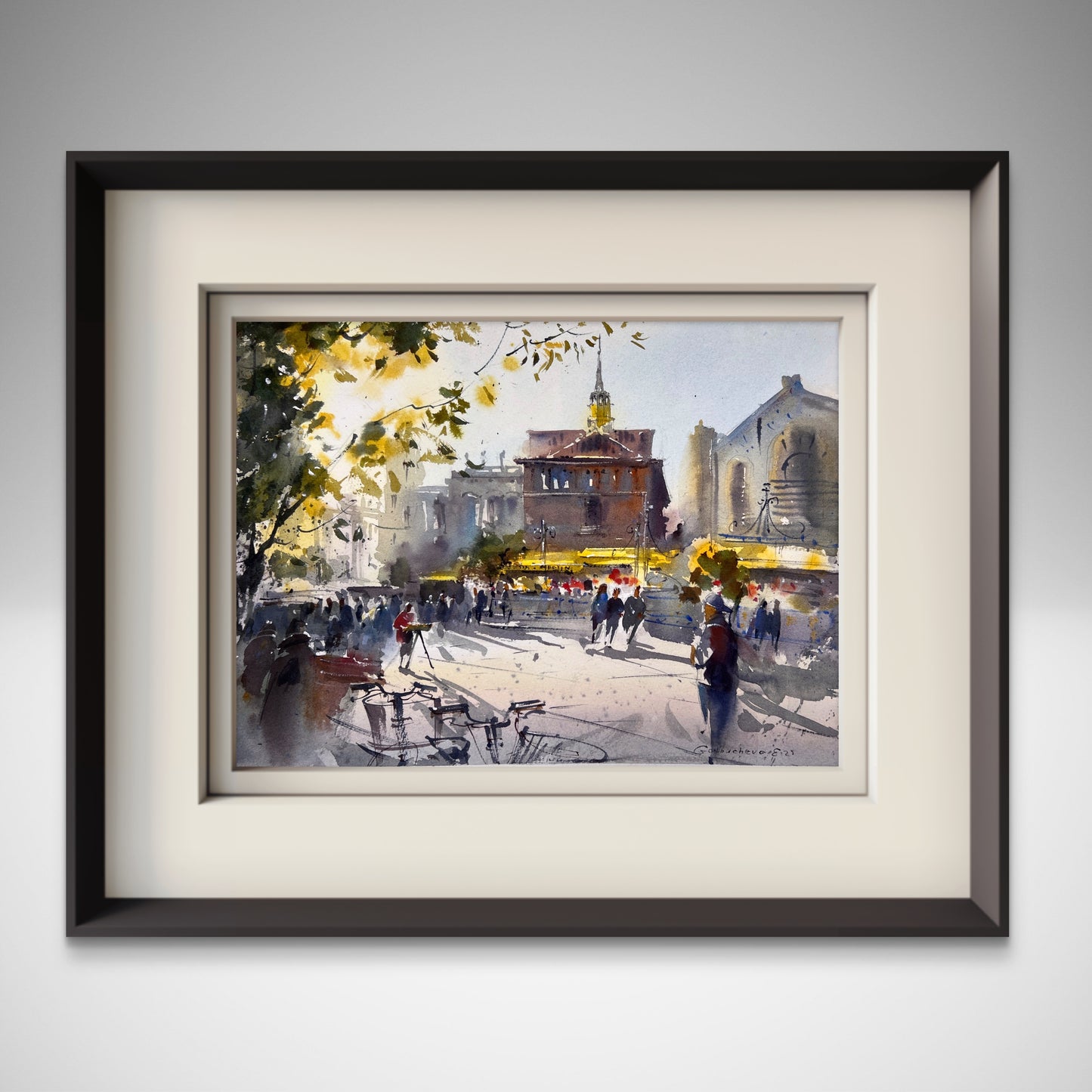 Valencia Spain Watercolor Painting Cityscape Art, Golden Valencia Glow 11x15 in