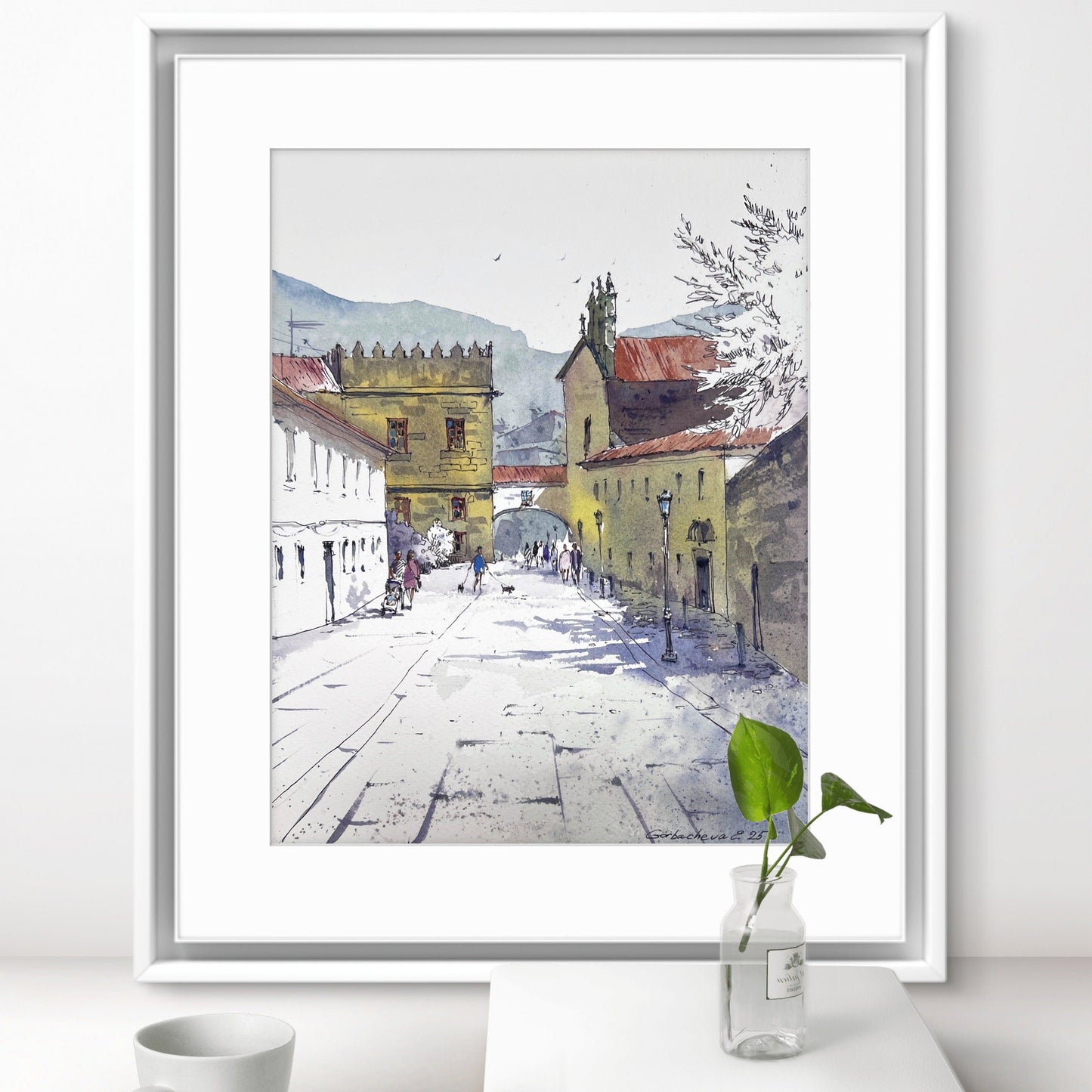 Galicia Spain Street Scene Original Watercolor |Streets of Galicia, Spain 9x12