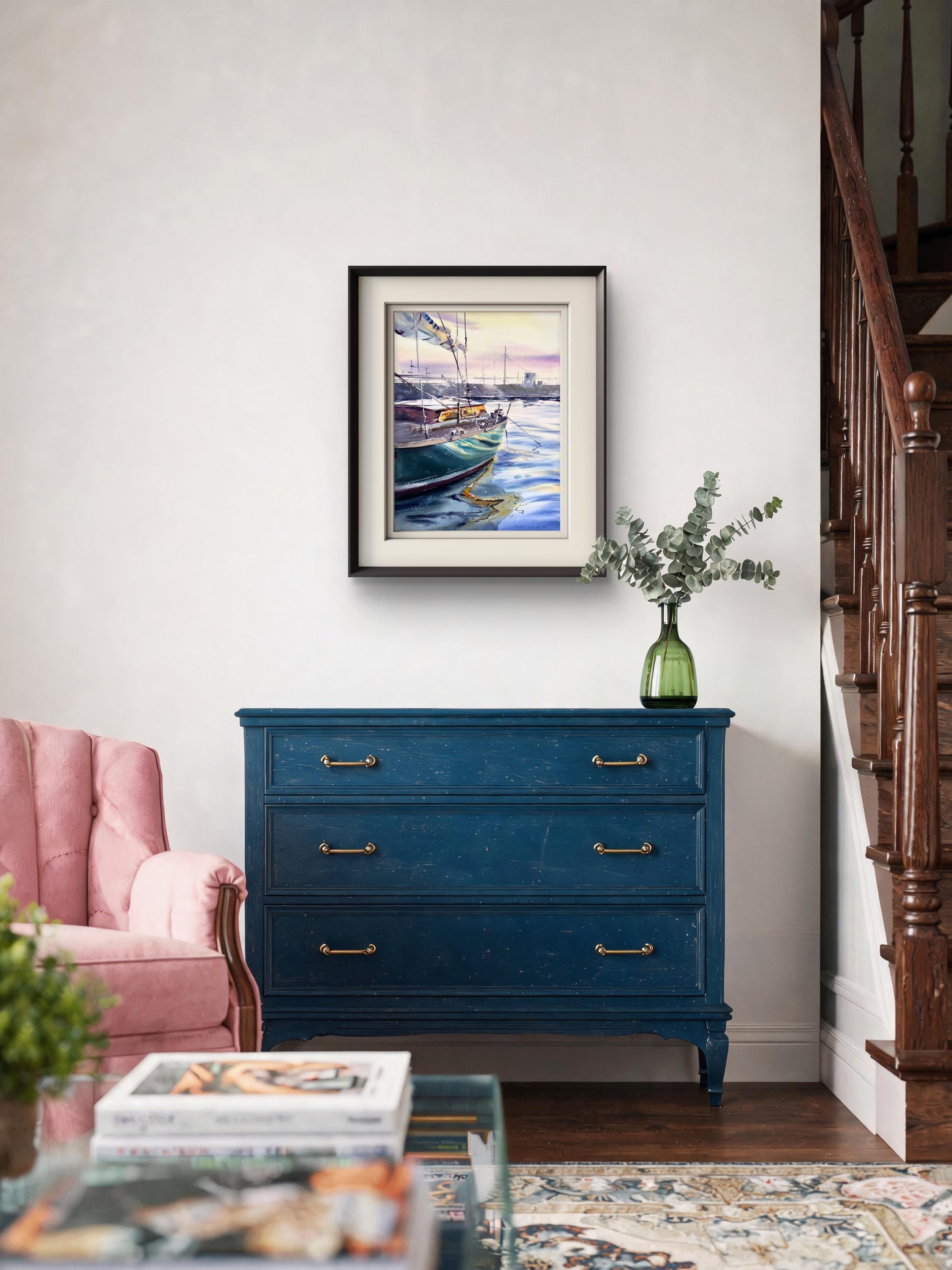 Original Saint Petersburg Watercolor Painting | Sailboat Marina Seascape | Quiet Harbor 12x16