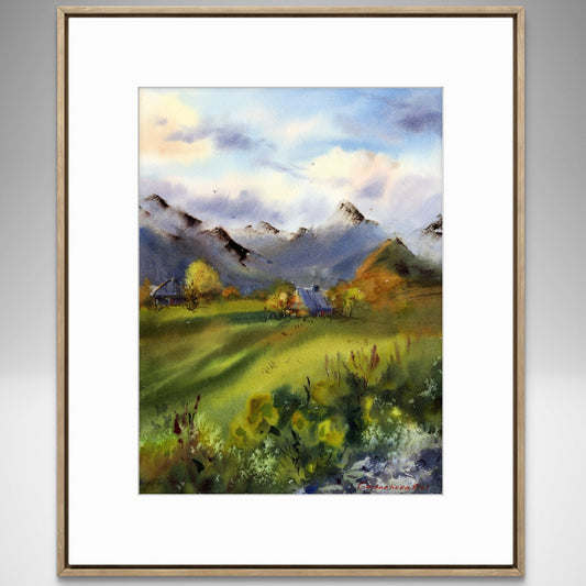 Mountain Valley Watercolor Art, Original Landscape Painting, Tatras in Light 9x12 in