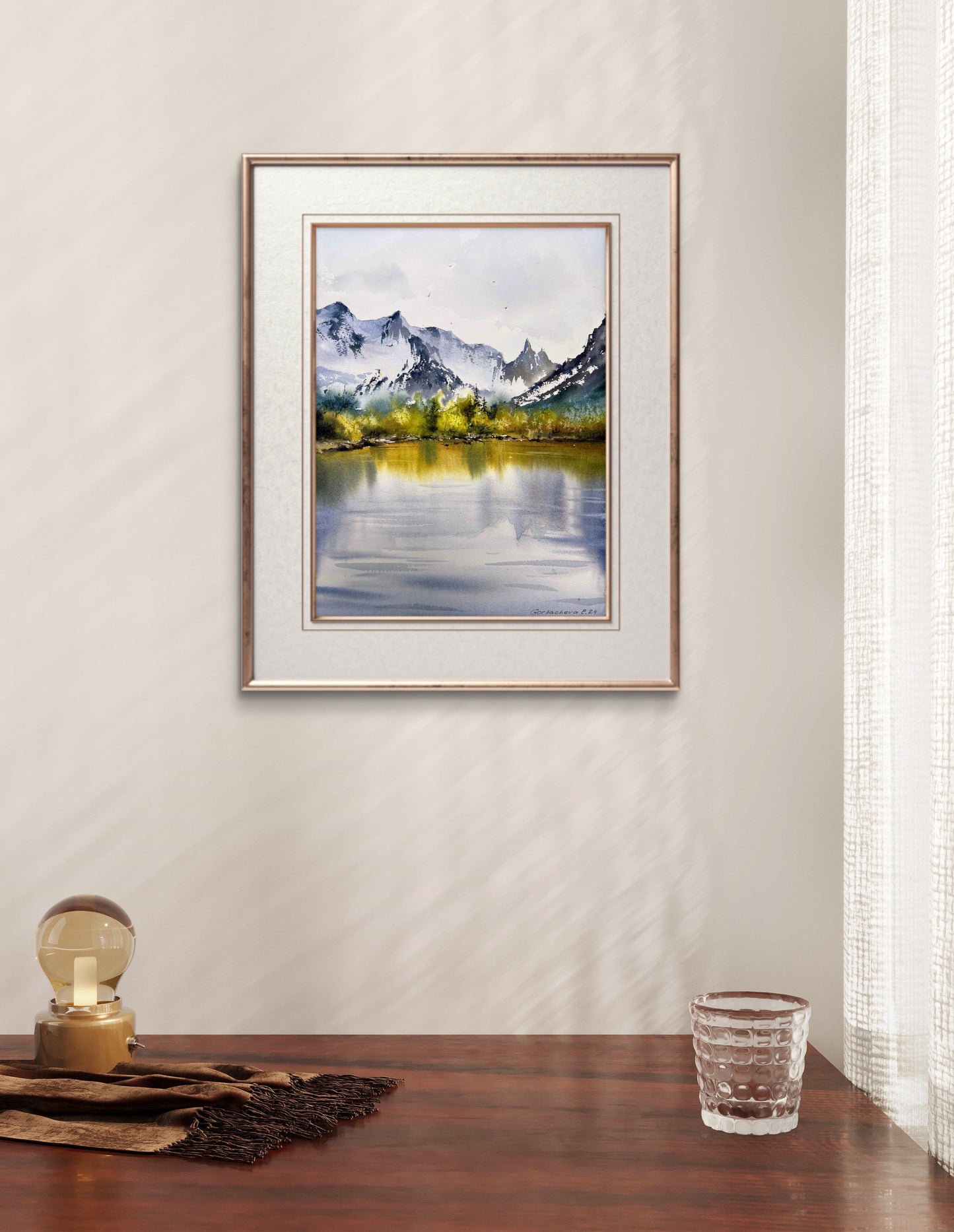 Abstract Painting Watercolor Original, Contemporary Art - Mountain Lake #36