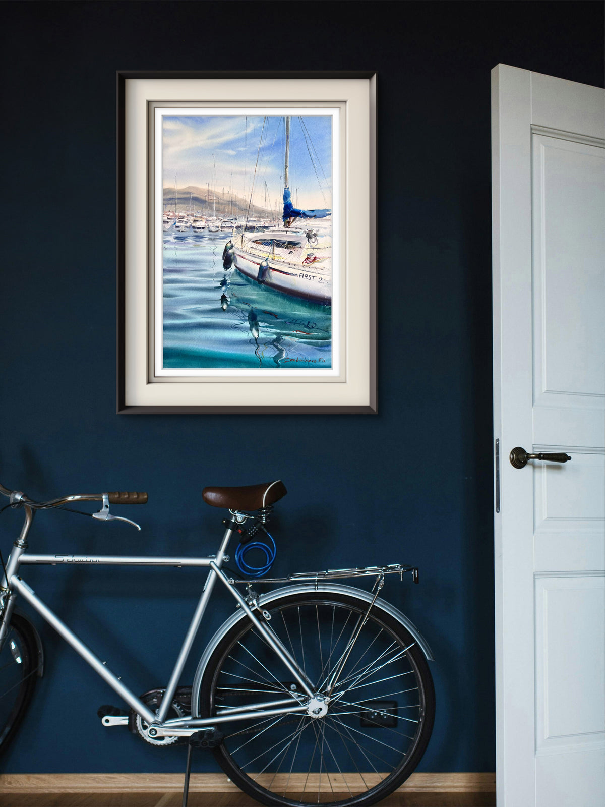 Sailboat Watercolor Painting, Coastal Marina Art, Waiting for the Wind 15x22