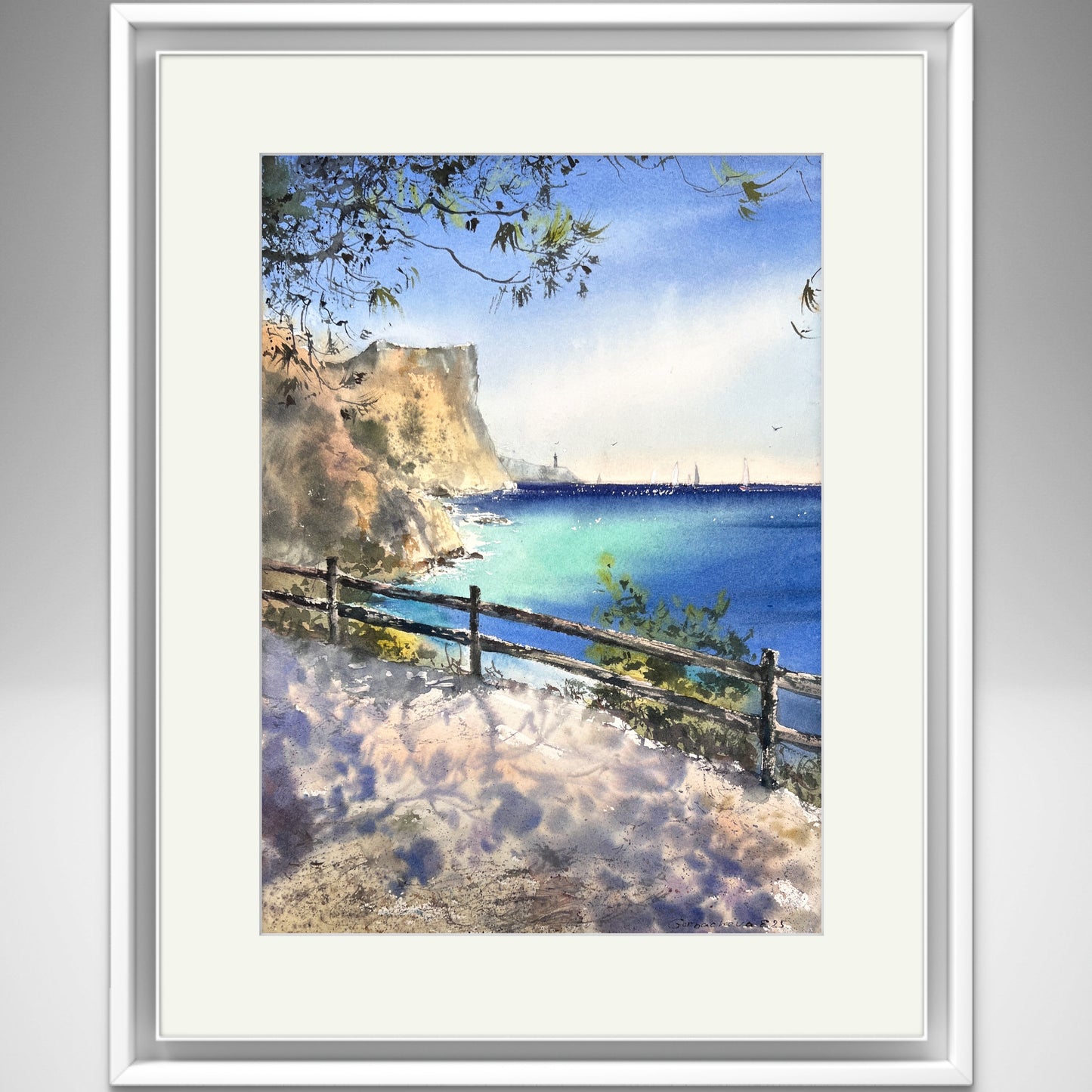 Seashore Art Handpainted Watercolor "Whispers of the Spanish Coast," Serene Coastal Wall Art for Home