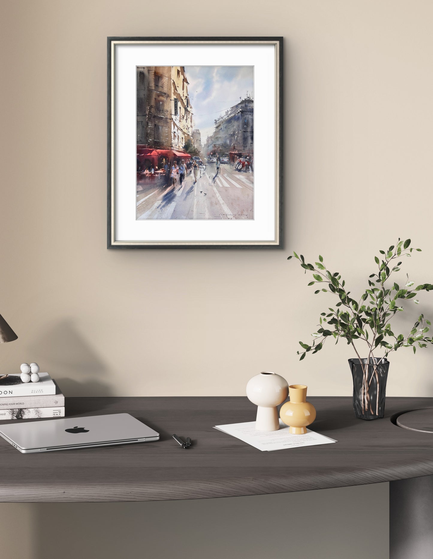 Paris Street Scene Watercolor Painting, The Golden Boulevard of Paris 12x16