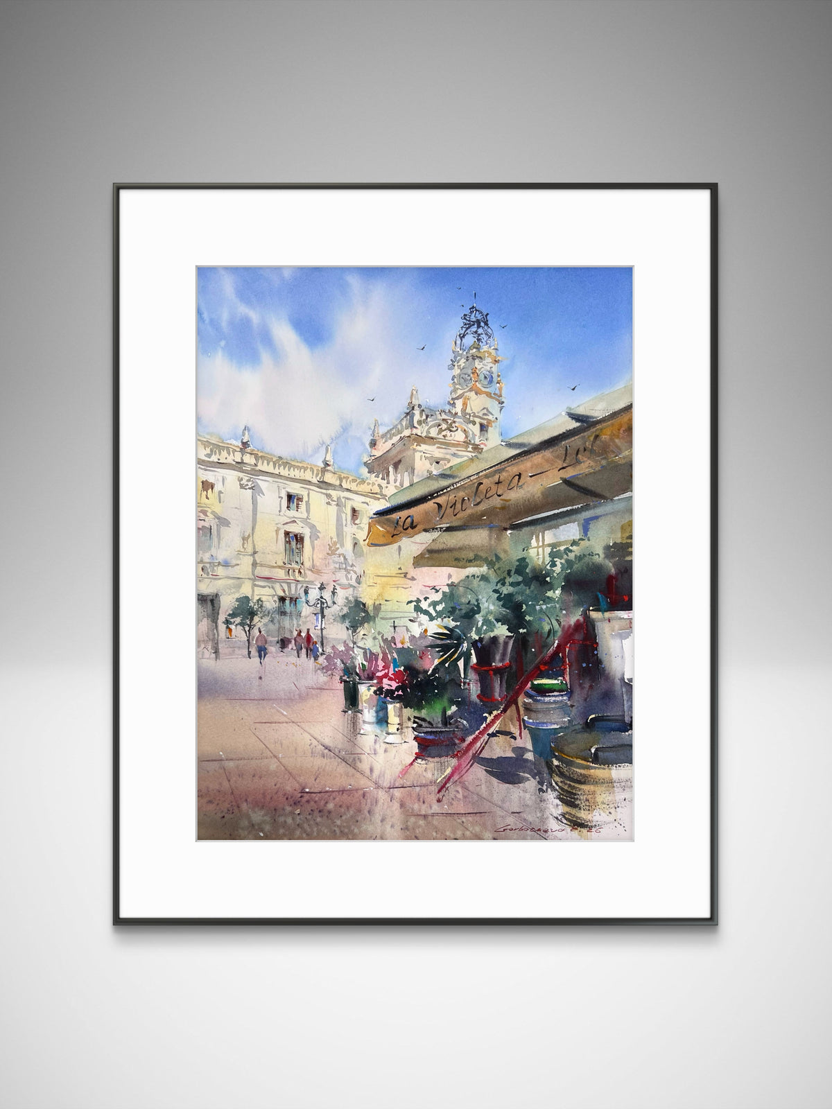 Valencia Spain Watercolor Painting, Spanish Cityscape Art, Valencia in Bloom 12x16