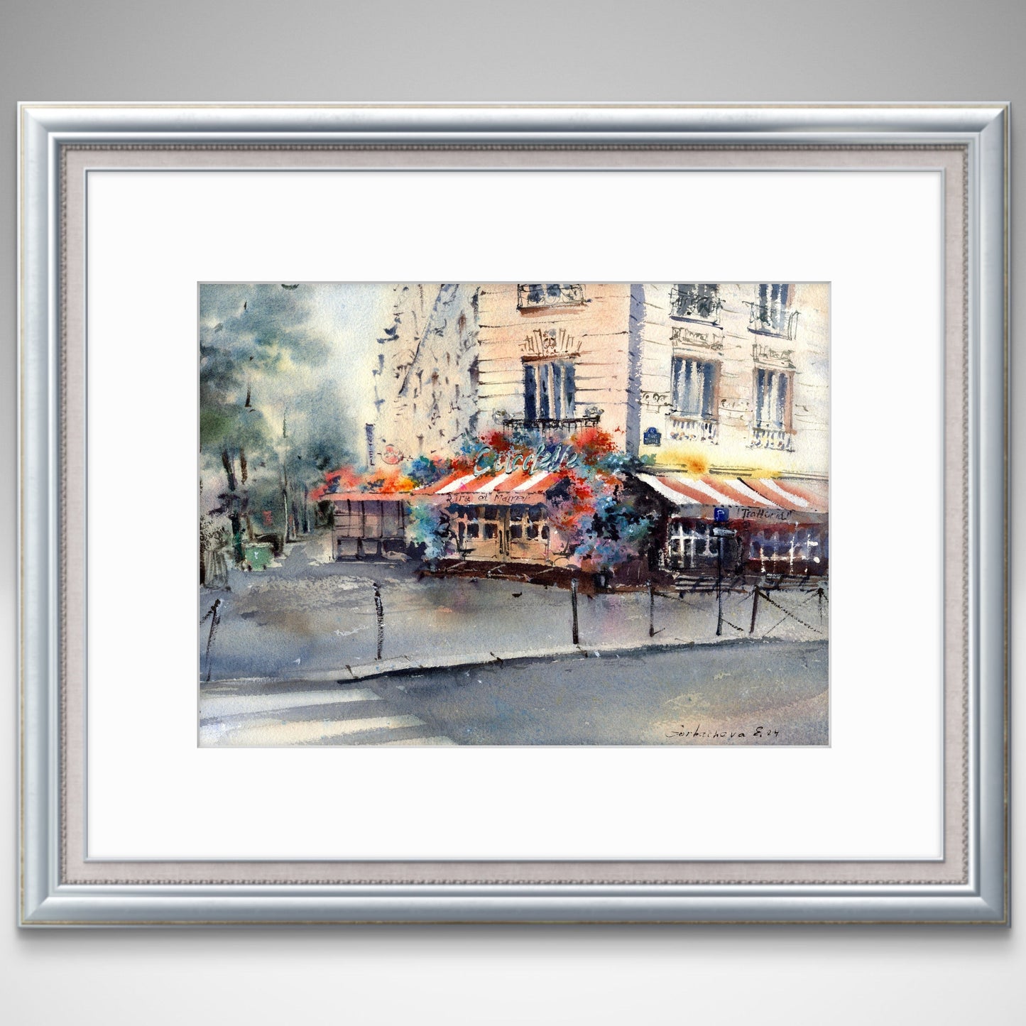 On the streets of Paris #3 - Cafe Watercolor Painting Original, Beautiful Paris Streets Scene, Ideal for Home Wall Art