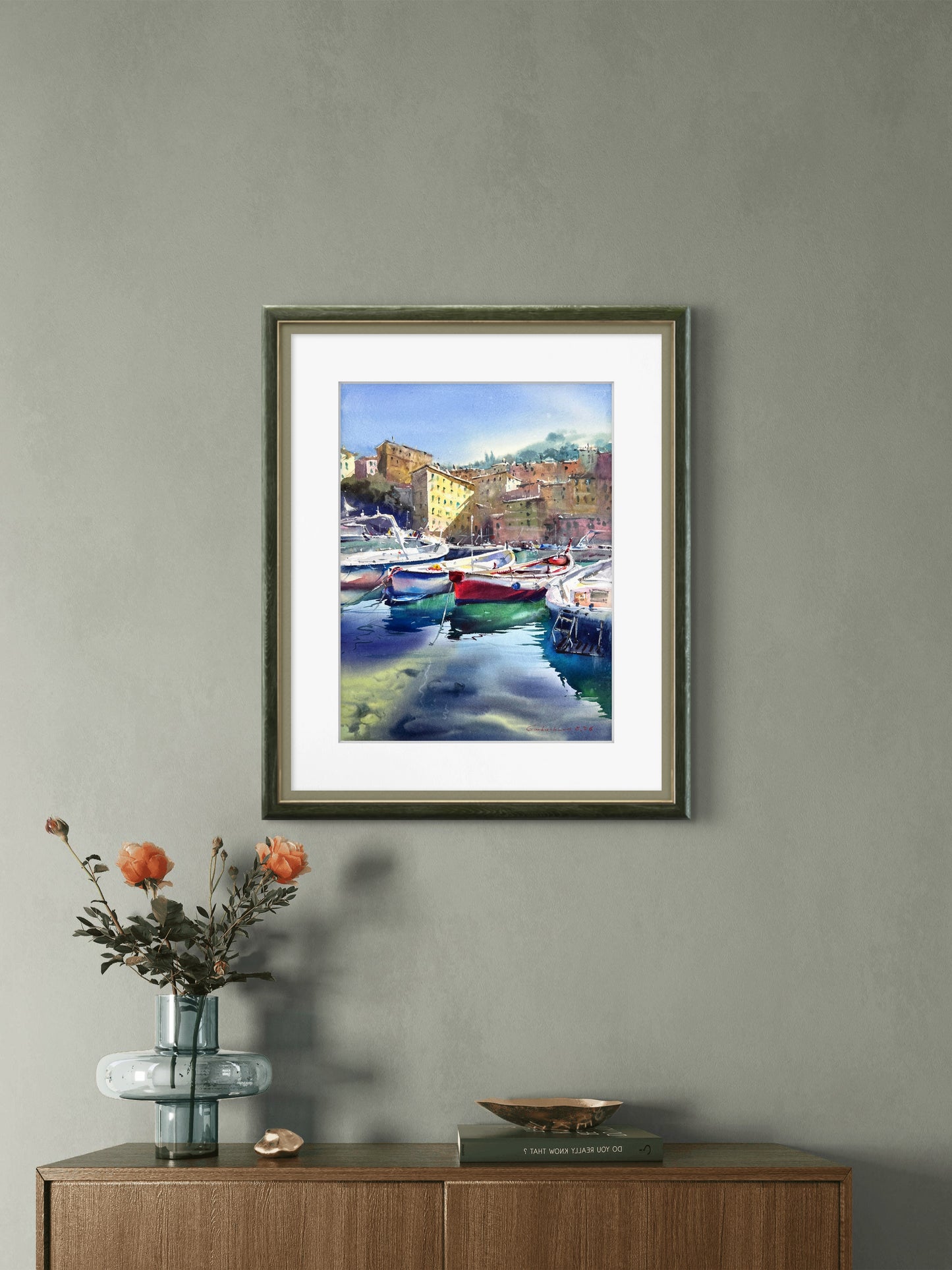 Original Camogli Italy Watercolor Painting | Italian Harbor Seascape | Morning in Camogli #2 12x16