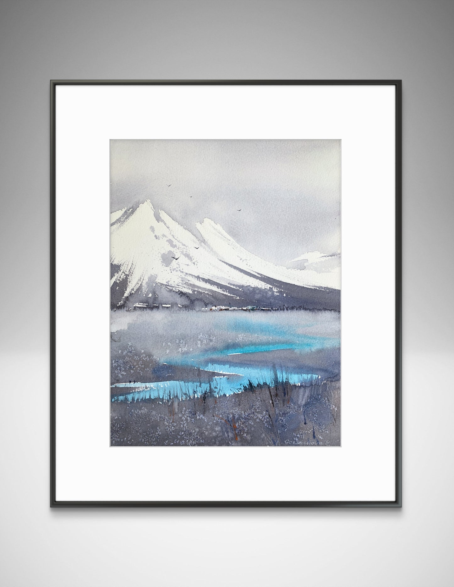 Original Watercolor Painting, Foggy Landscape - Mountain river #19