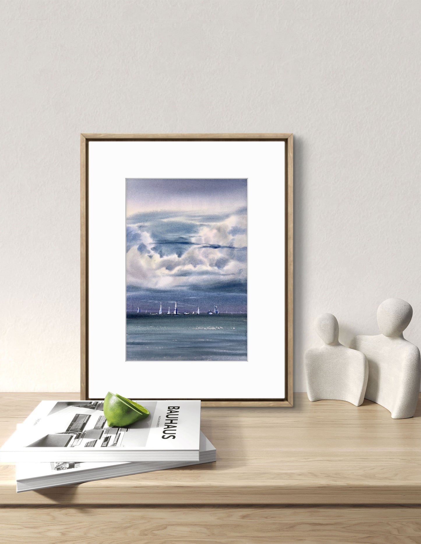 Original Watercolor Seascape, "Yachts at sea #23" Painting, Charming Gift for Ocean Lovers