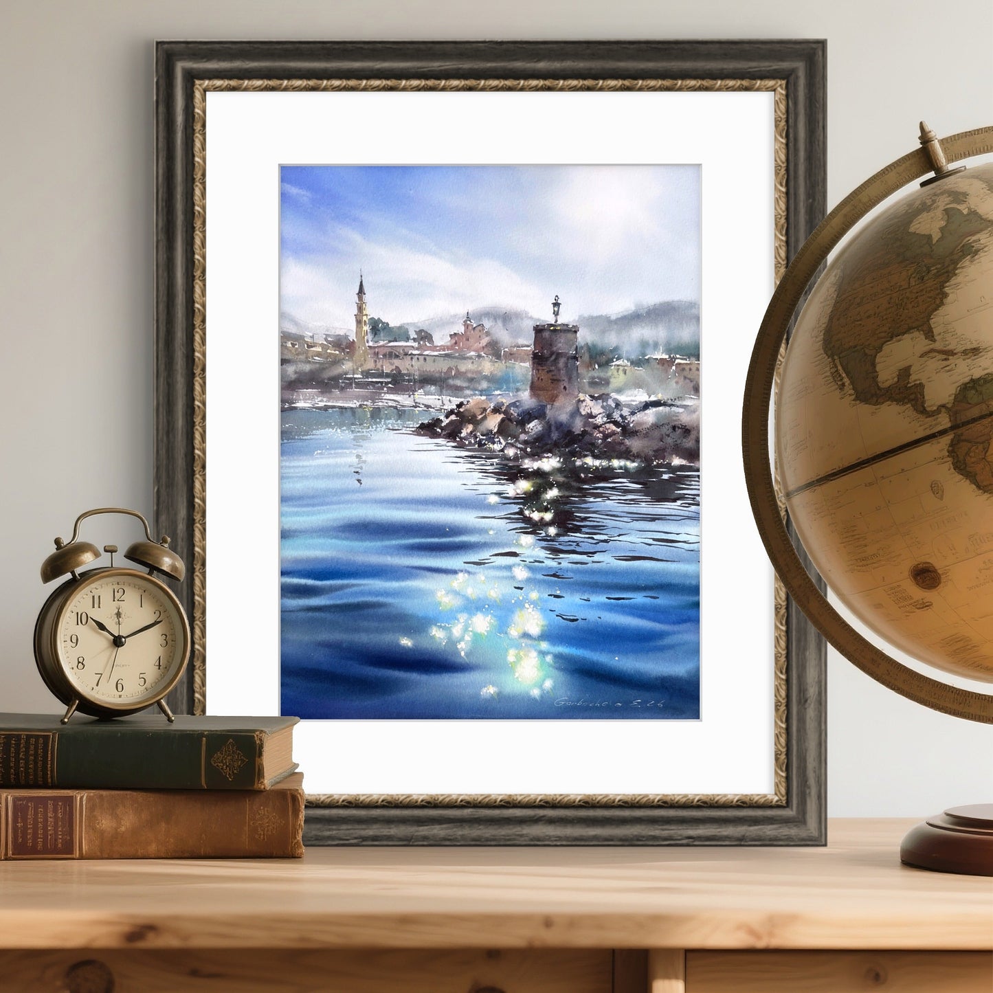 Original Recco Italy Watercolor Painting | Italian Riviera Seascape |  Blue Liguria 12x16