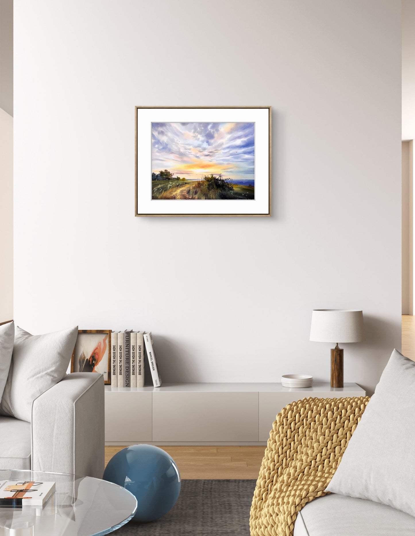 Original Cyprus Coast Watercolor Painting | Golden skyline of Cyprus 12x16 in