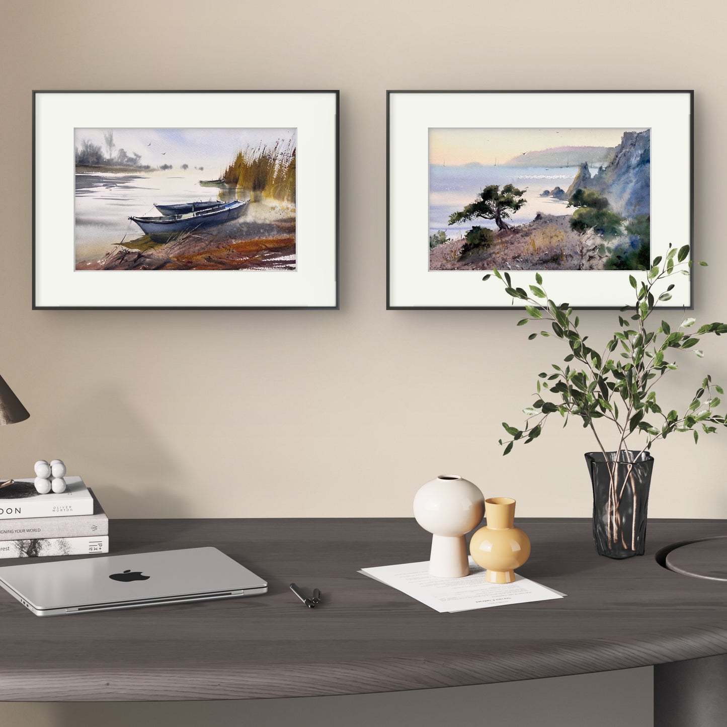 Whispers of the Crimean Shore – Original Watercolor Coastal Landscape with Trees, Cliffs and Sea Breeze
