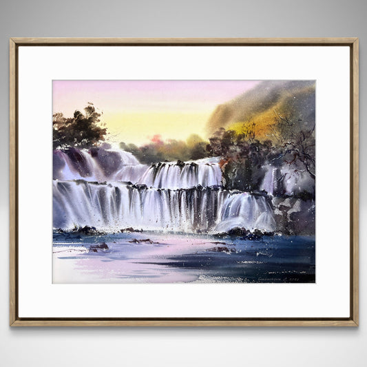 Waterfall Watercolor Original Painting, Waterfall #8 12x16 in