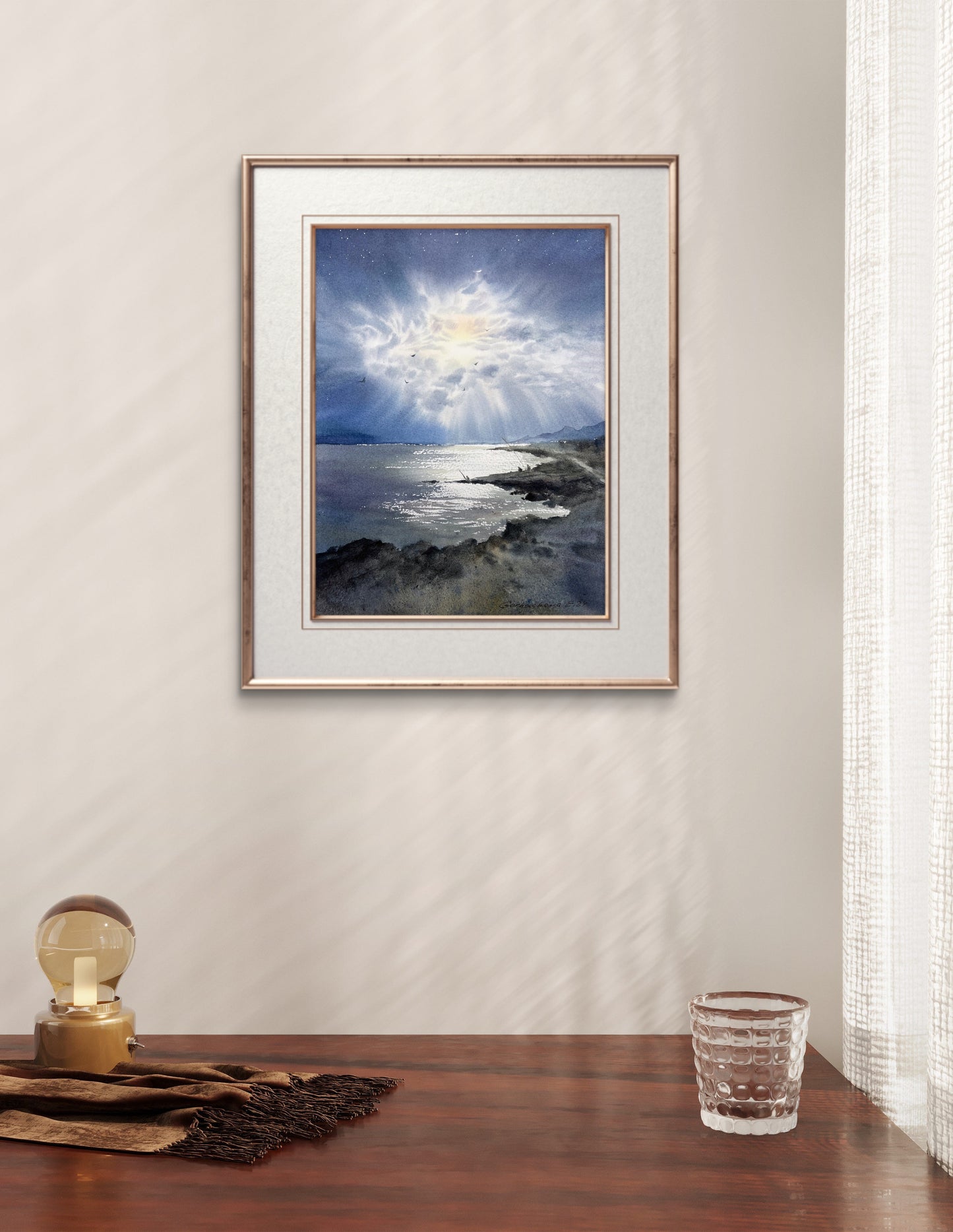 Original Coastal Watercolor Art - 'Night Fishing' Seaside Painting for Your Home