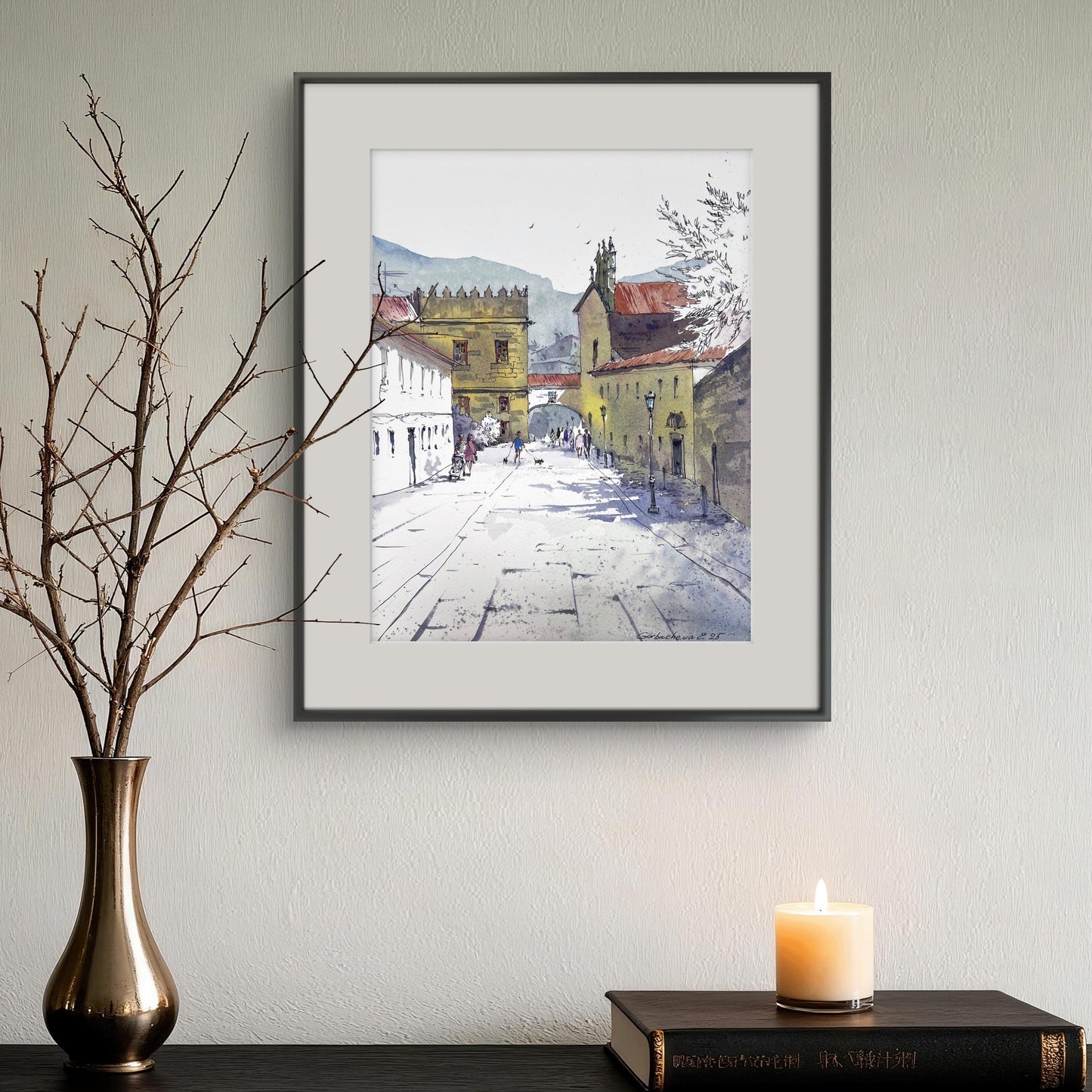 Galicia Spain Street Scene Original Watercolor |Streets of Galicia, Spain 9x12