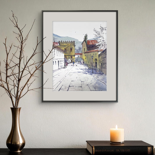 Galicia Spain Street Scene Original Watercolor |Streets of Galicia, Spain 9x12