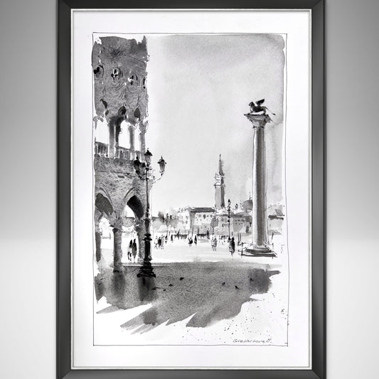 Original Watercolor Painting of Venetian Sunlight on San Marco