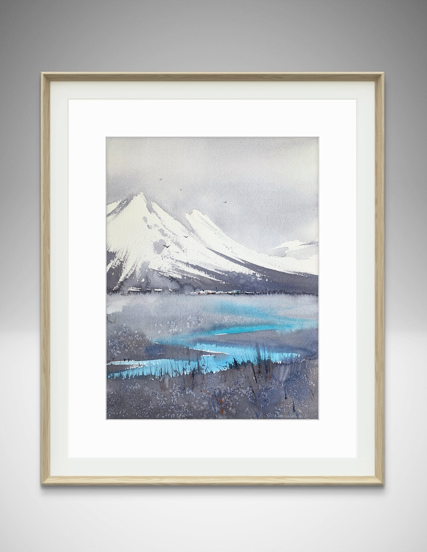 Original Watercolor Painting, Foggy Landscape - Mountain river #19