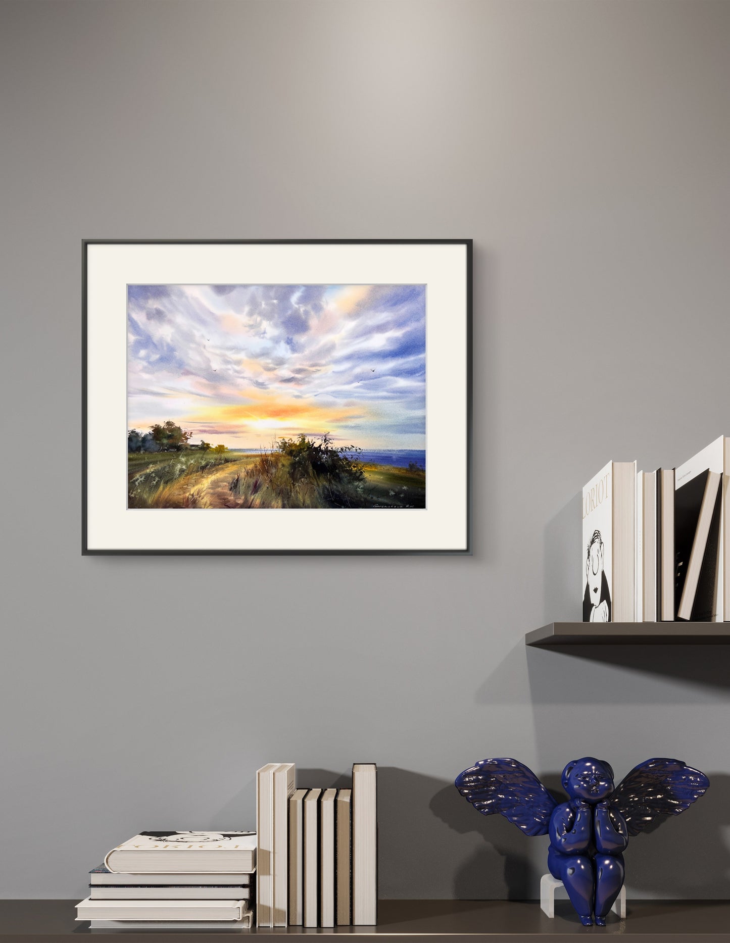 Original Cyprus Coast Watercolor Painting | Golden skyline of Cyprus 12x16 in