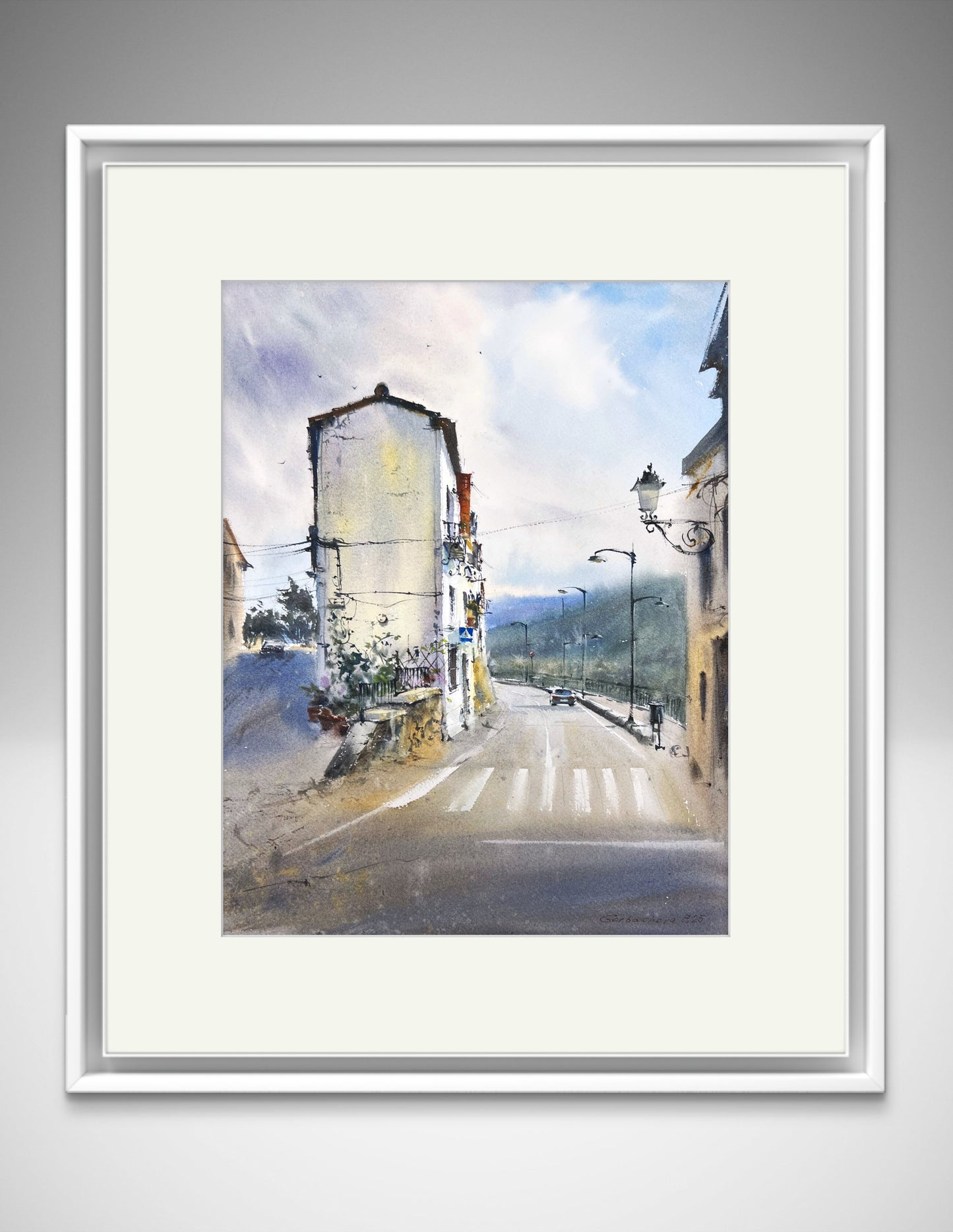 Chulilla's Morning Light Watercolor Painting - Valencia Spain Village Art