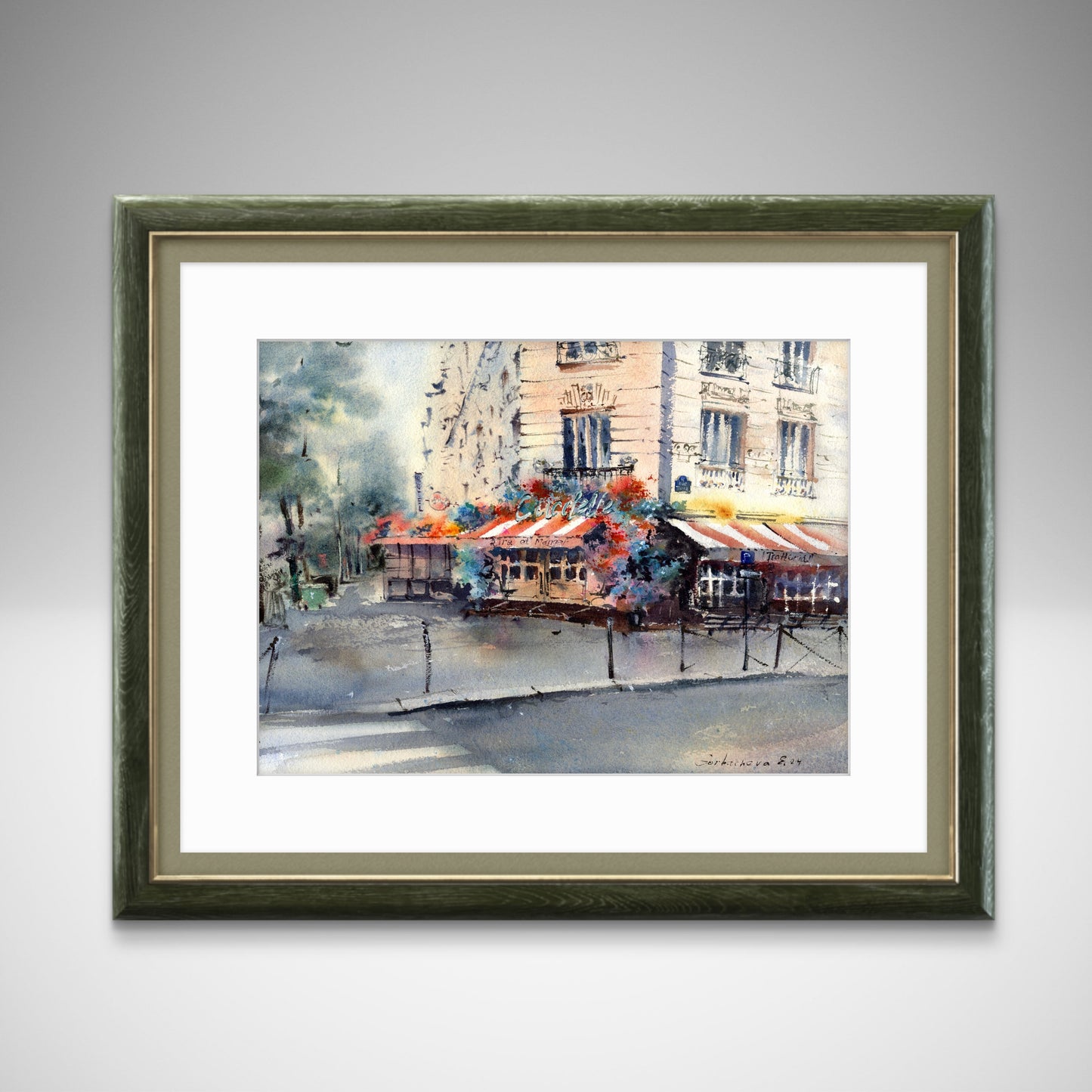 On the streets of Paris #3 - Cafe Watercolor Painting Original, Beautiful Paris Streets Scene, Ideal for Home Wall Art