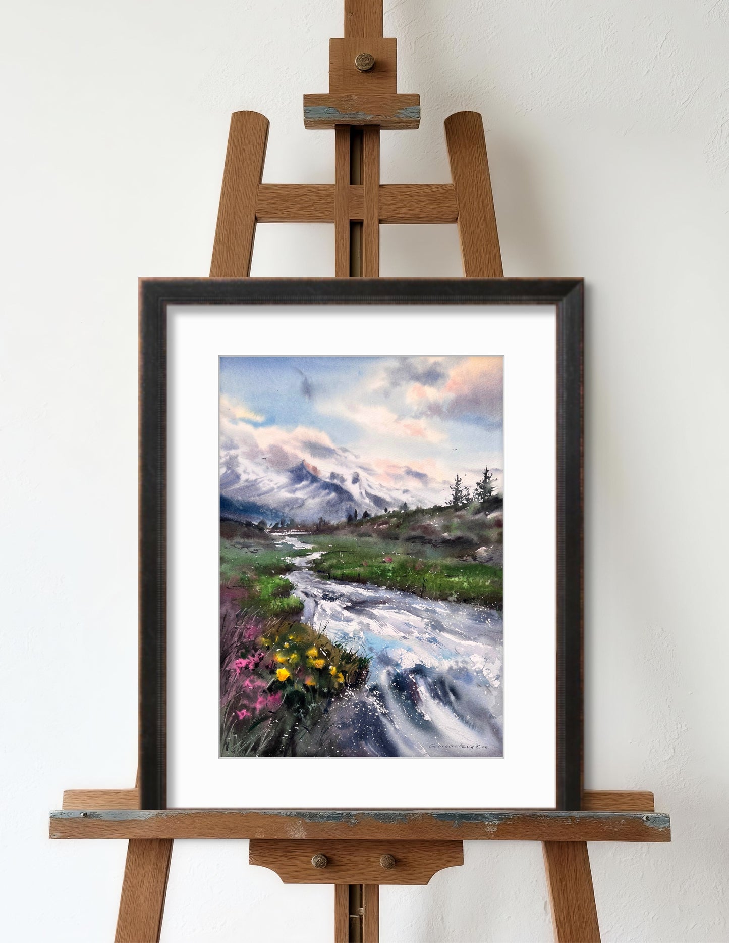 Original Watercolor Landscape, Mountain Stream Watercolor Painting, Mountain river #44 11x16