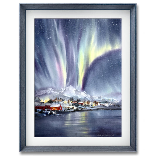 Lofoten Islands Painting Original - Northern lights, Norway #3