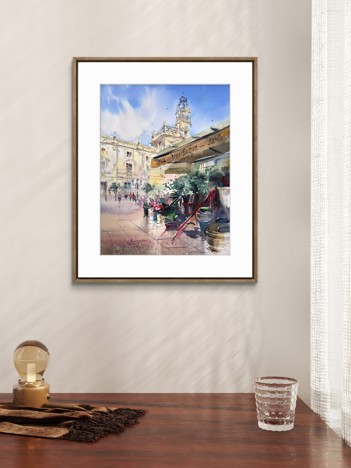 Valencia Spain Watercolor Painting, Spanish Cityscape Art, Valencia in Bloom 12x16