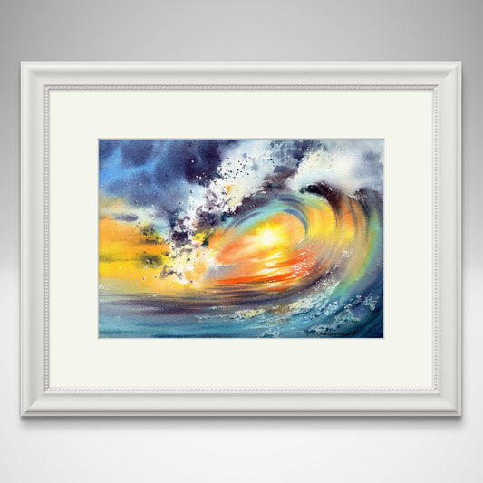 Ocean Blue Wave Art, Original Watercolor Seascape, Coastal Decor, Beach Scene Gift