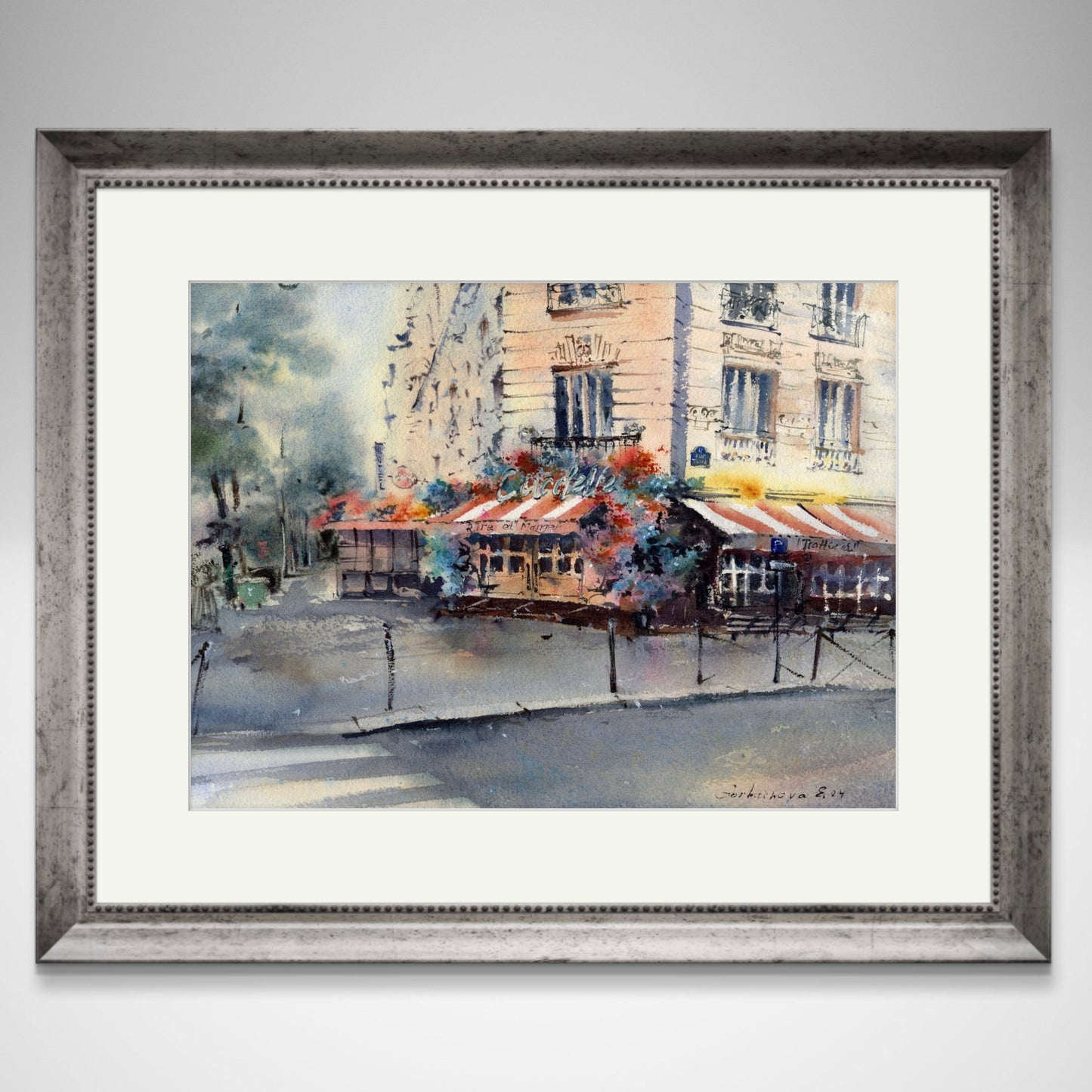 On the streets of Paris #3 - Cafe Watercolor Painting Original, Beautiful Paris Streets Scene, Ideal for Home Wall Art